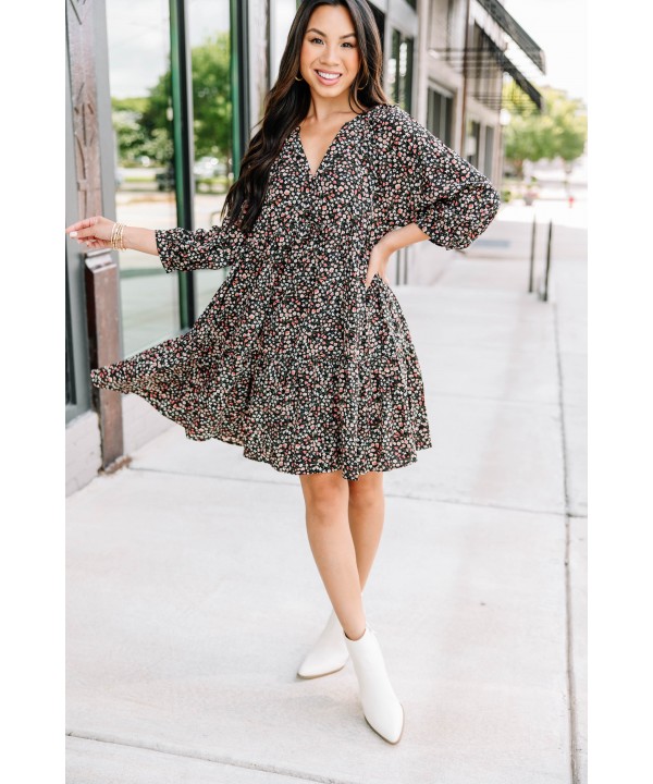 Can't Be Outdone Black Ditsy Floral Dress