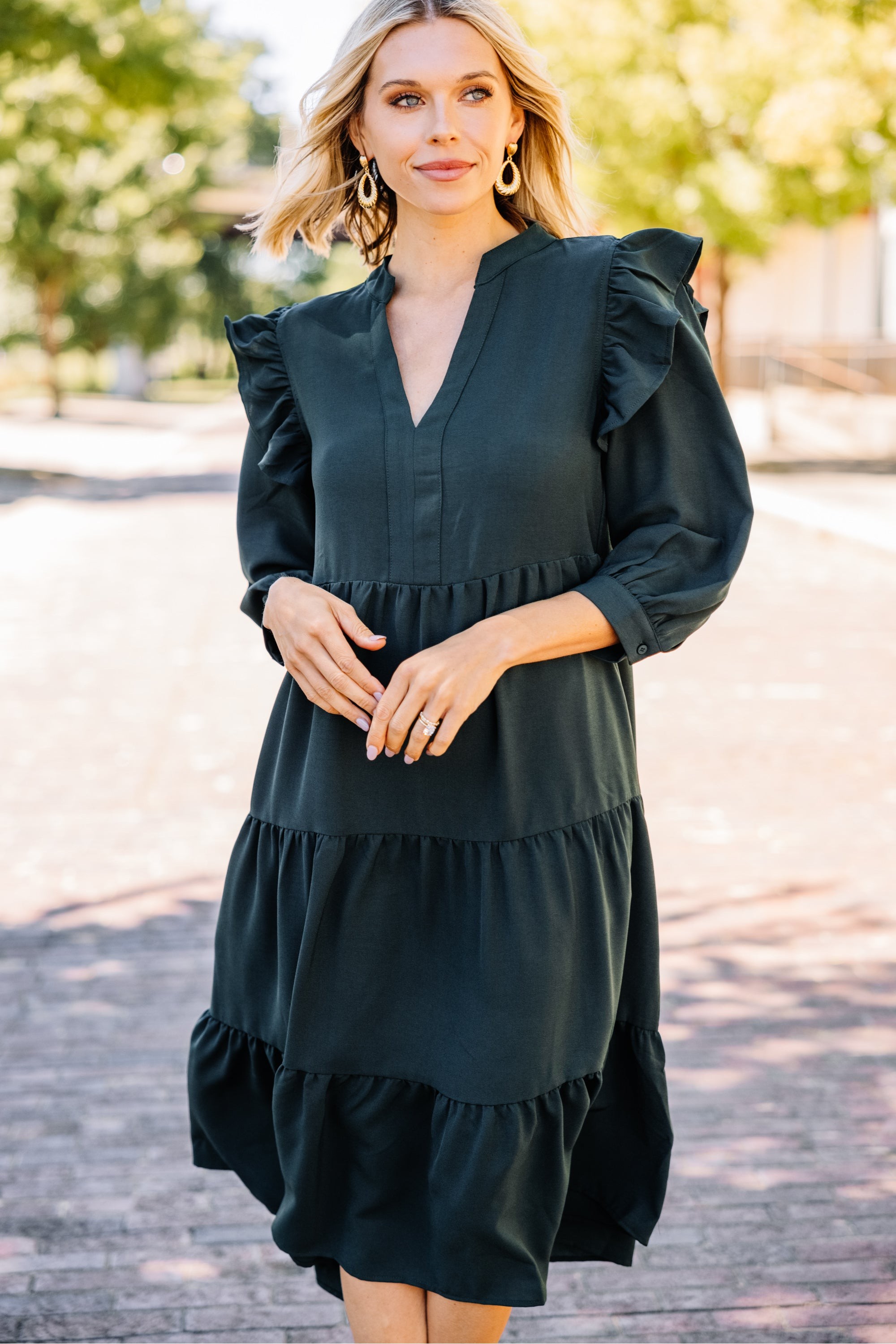 Pursue Your Dreams Dark Hunter Green Ruffled Midi ...