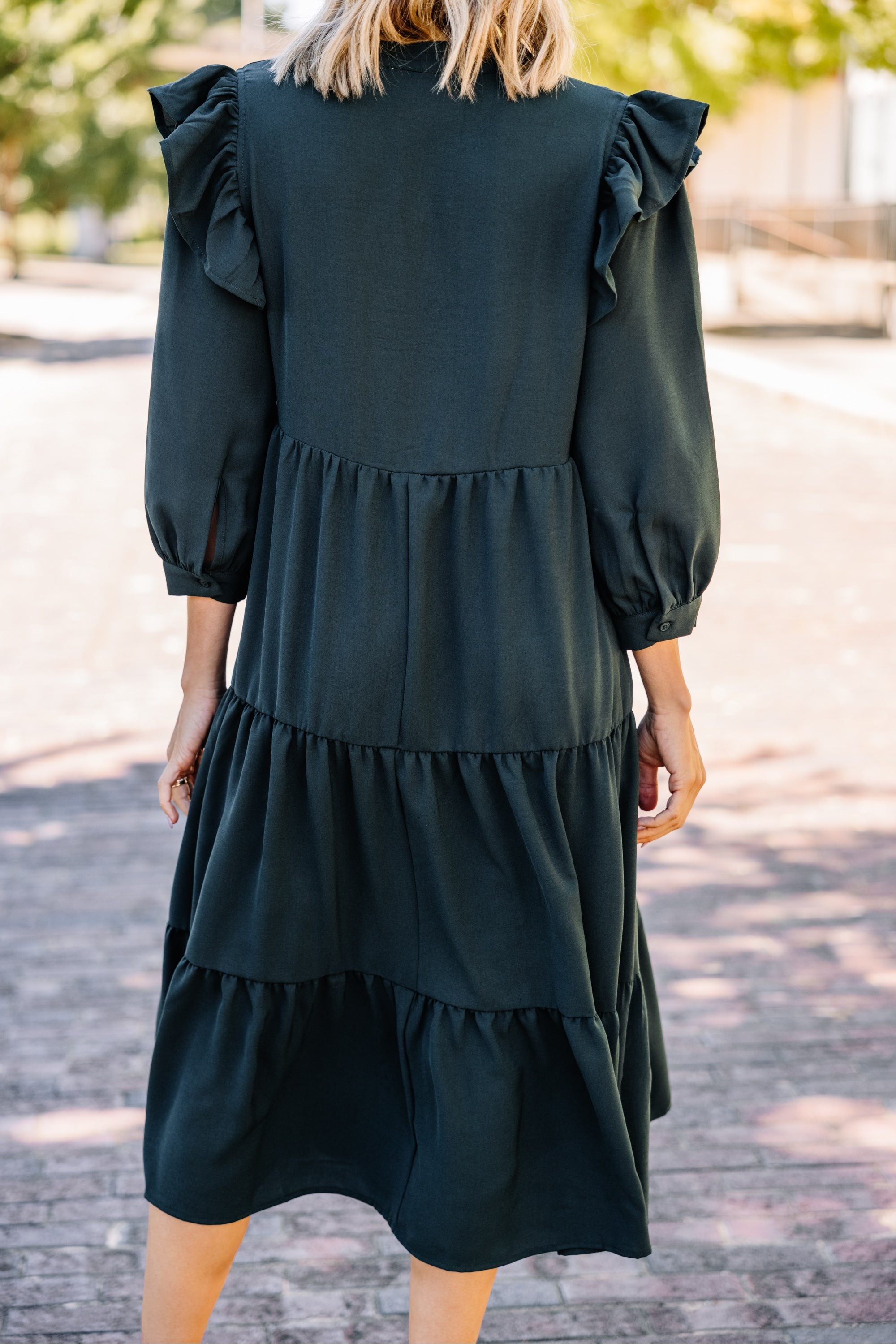Pursue Your Dreams Dark Hunter Green Ruffled Midi Dress