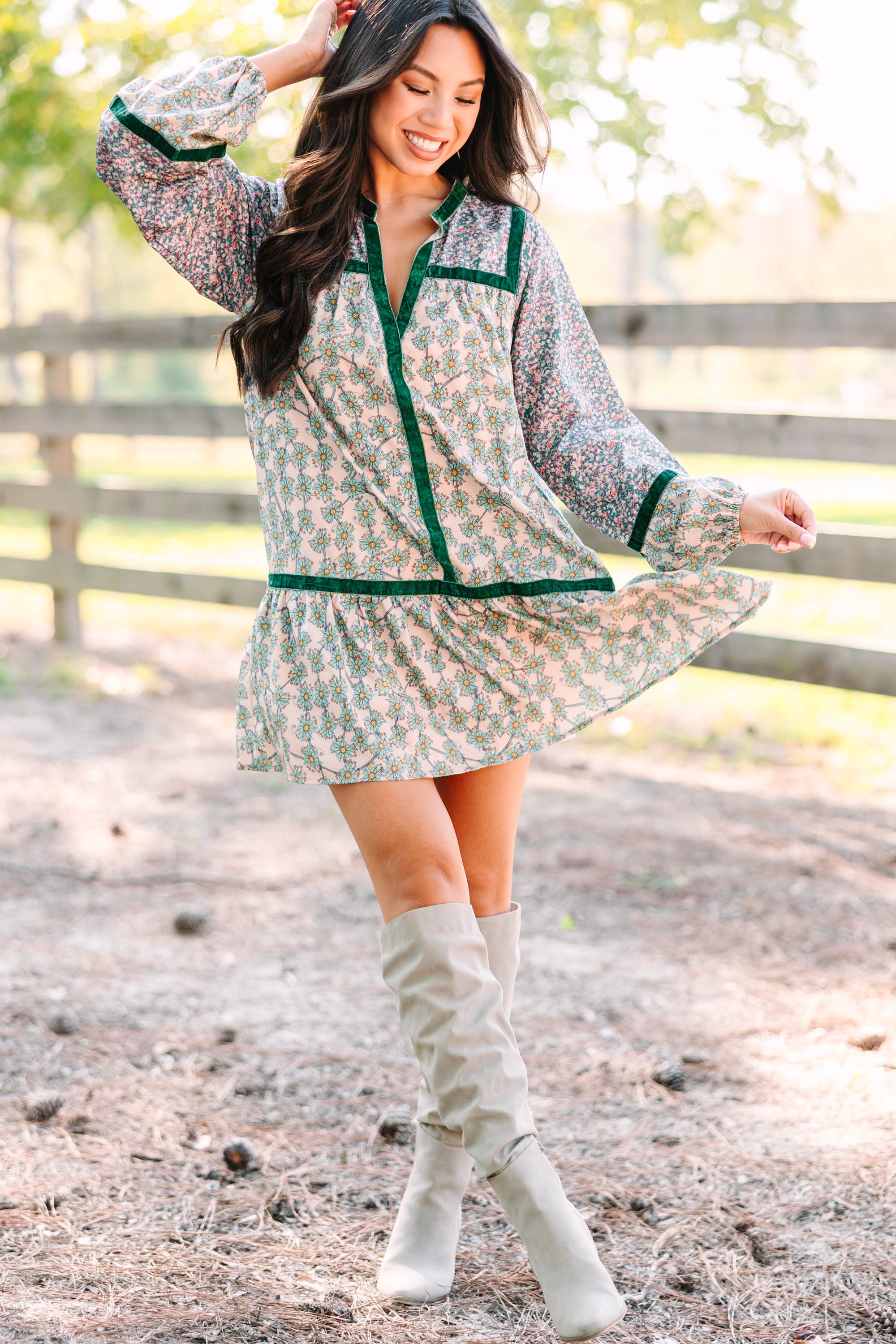 Going Back Sand Brown Mixed Print Dress