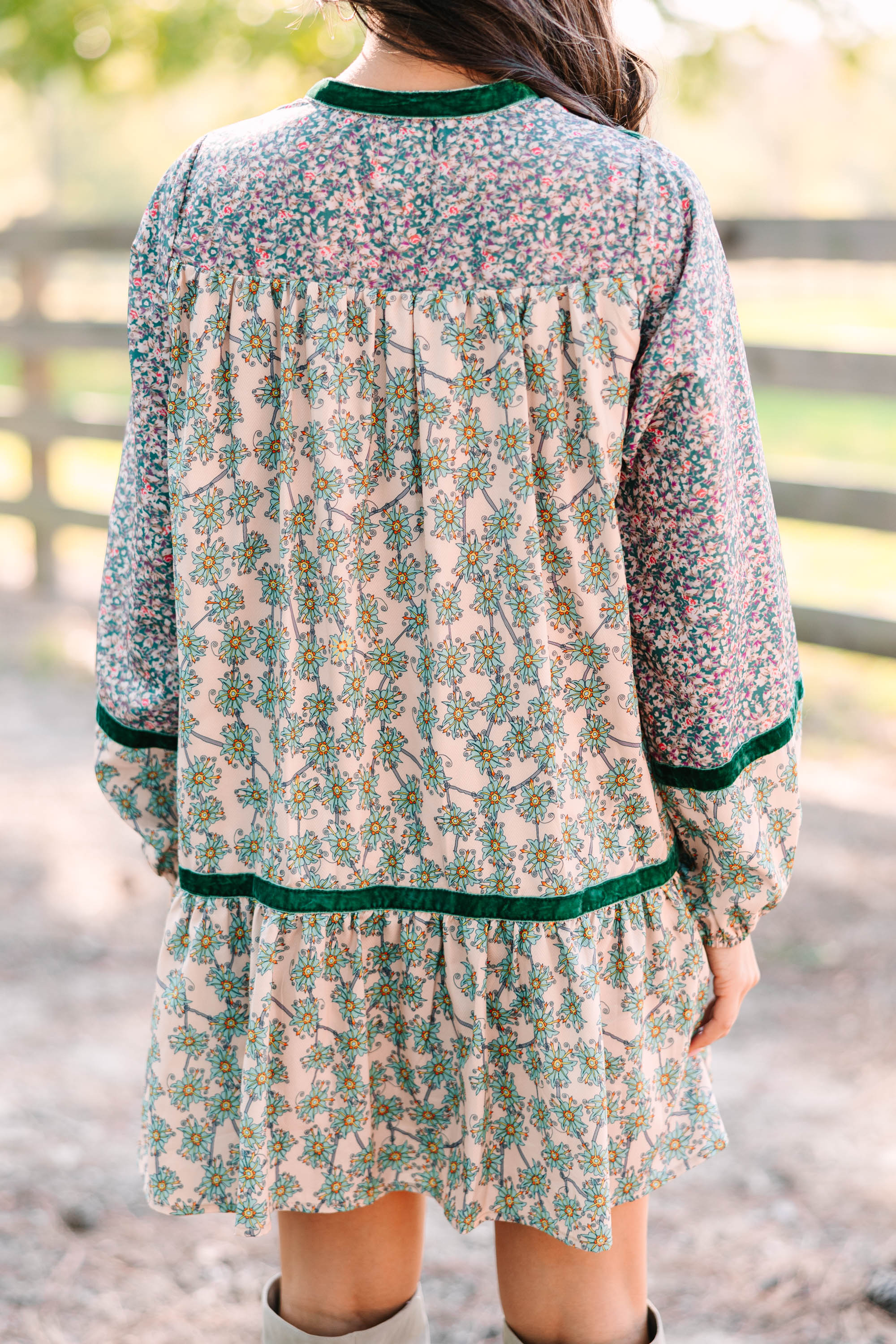 Going Back Sand Brown Mixed Print Dress