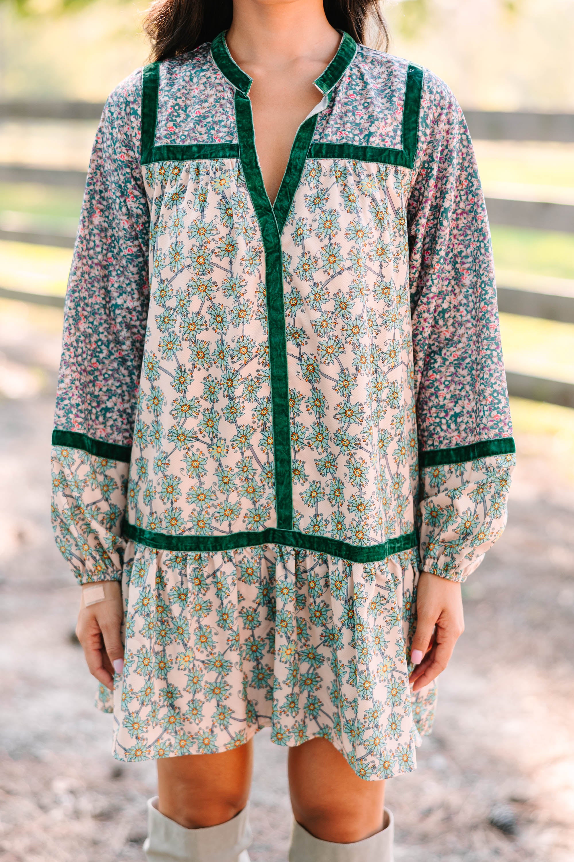 Going Back Sand Brown Mixed Print Dress