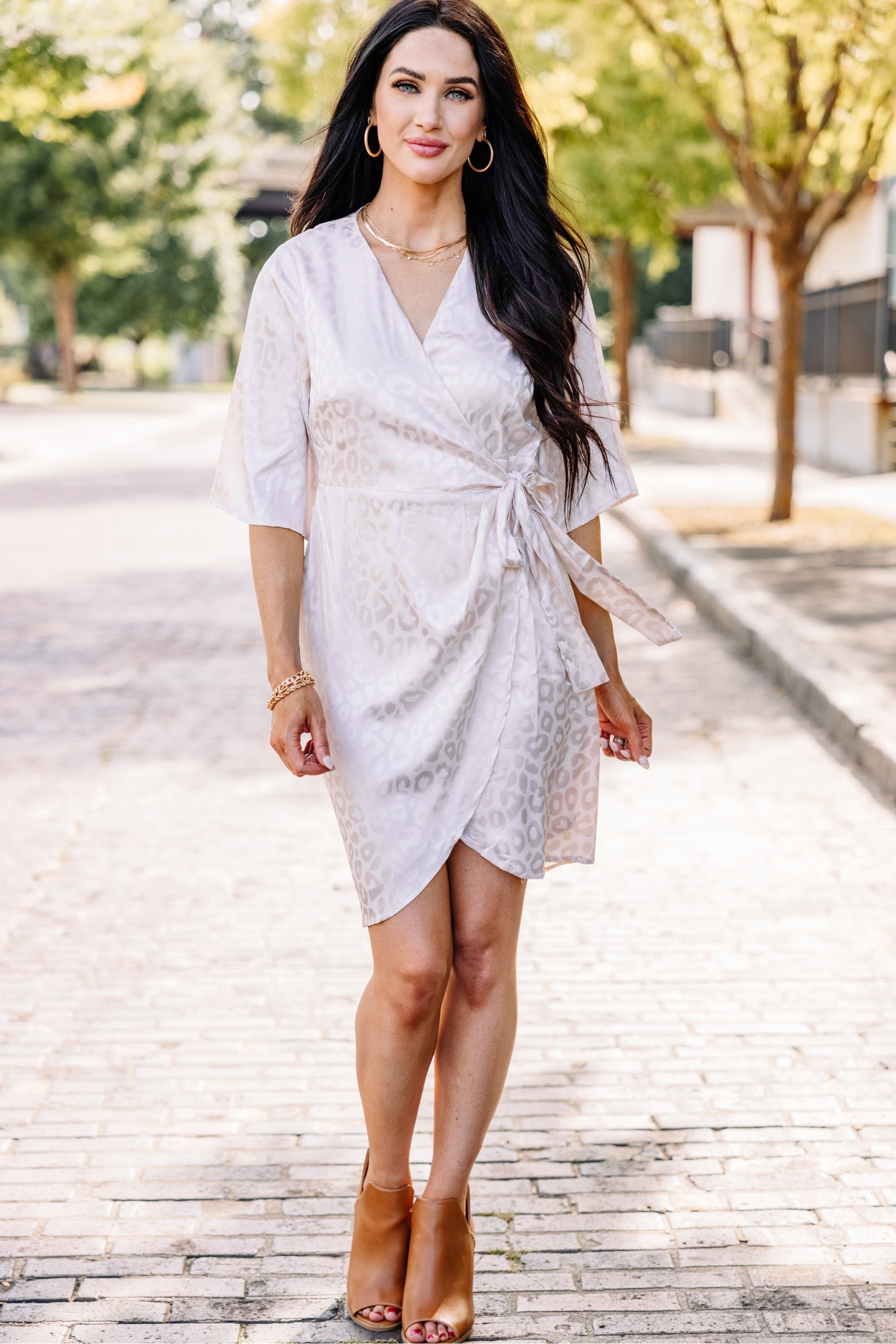 Make Your Mark Champagne White Satin Leopard Wrap ...