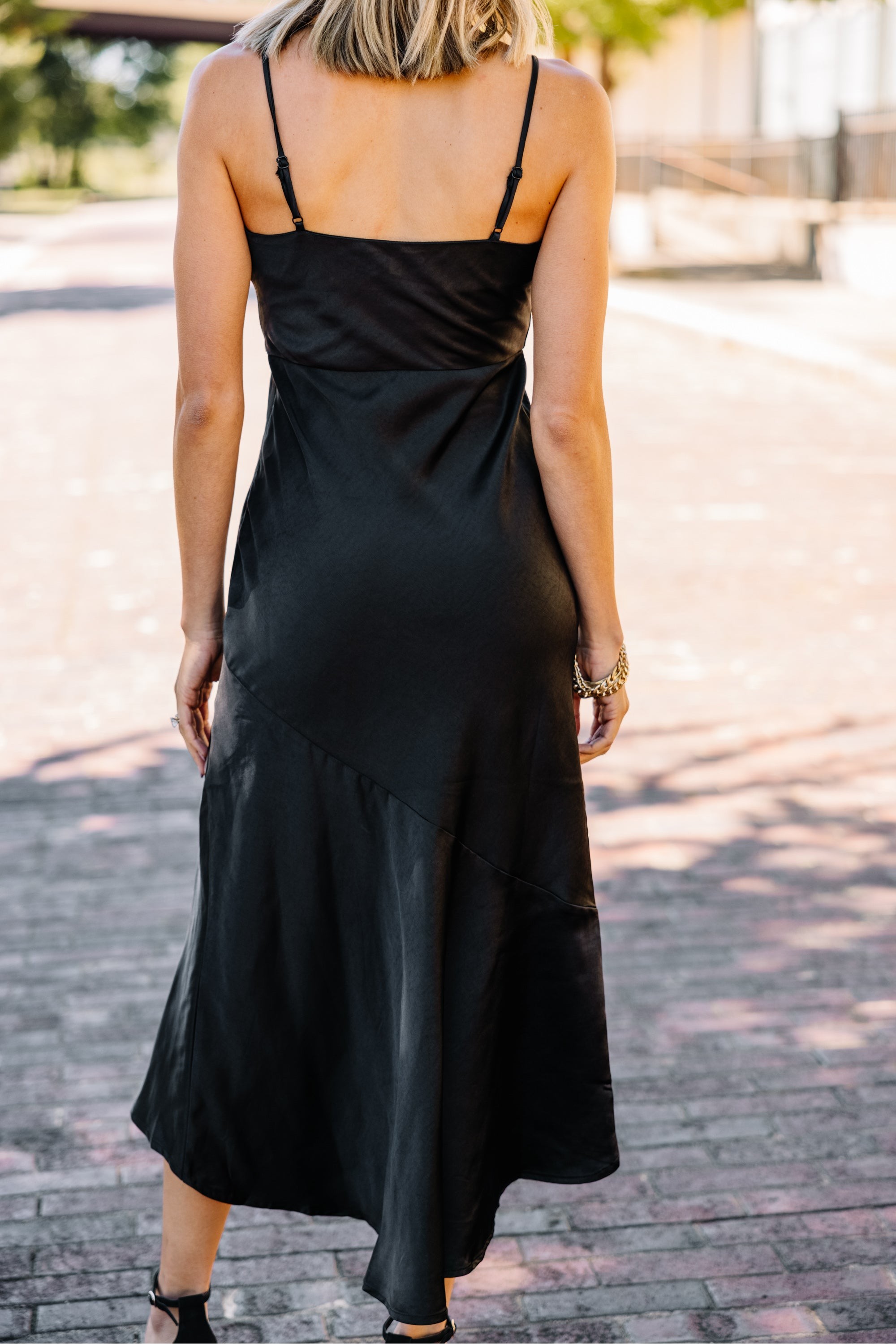 Feeling Fancy Black Satin Midi Dress