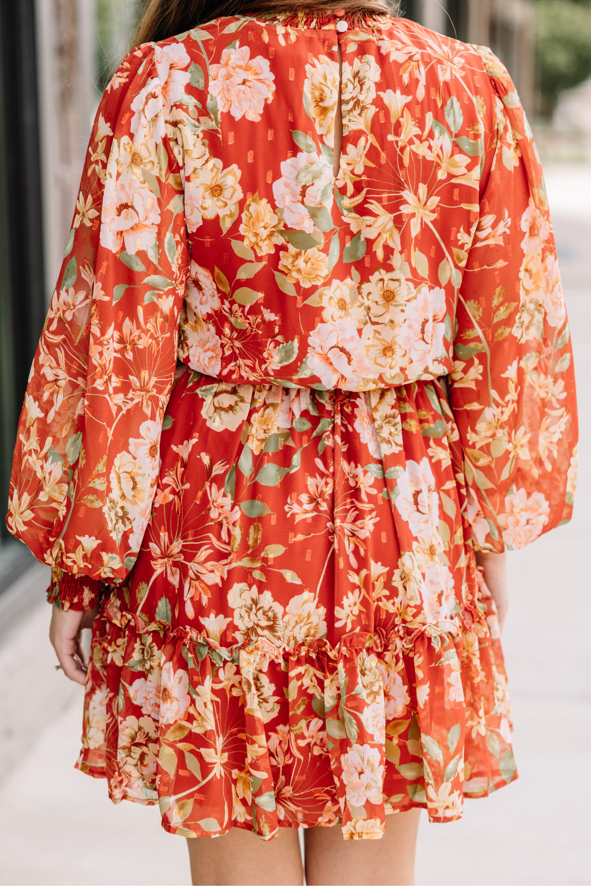 Now Or Never Rust Orange Floral Mini Dress