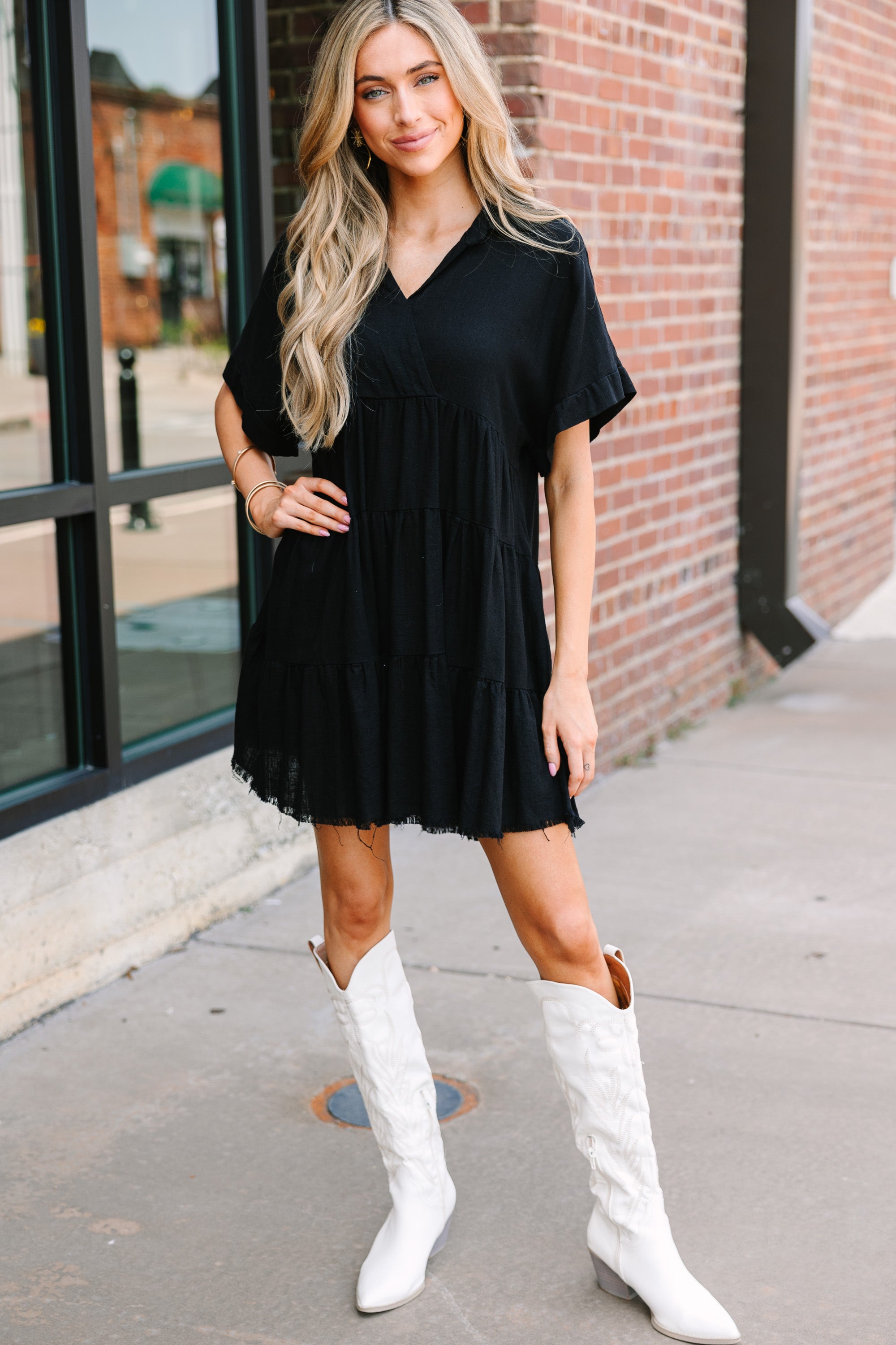In My Thoughts Black Linen Dress