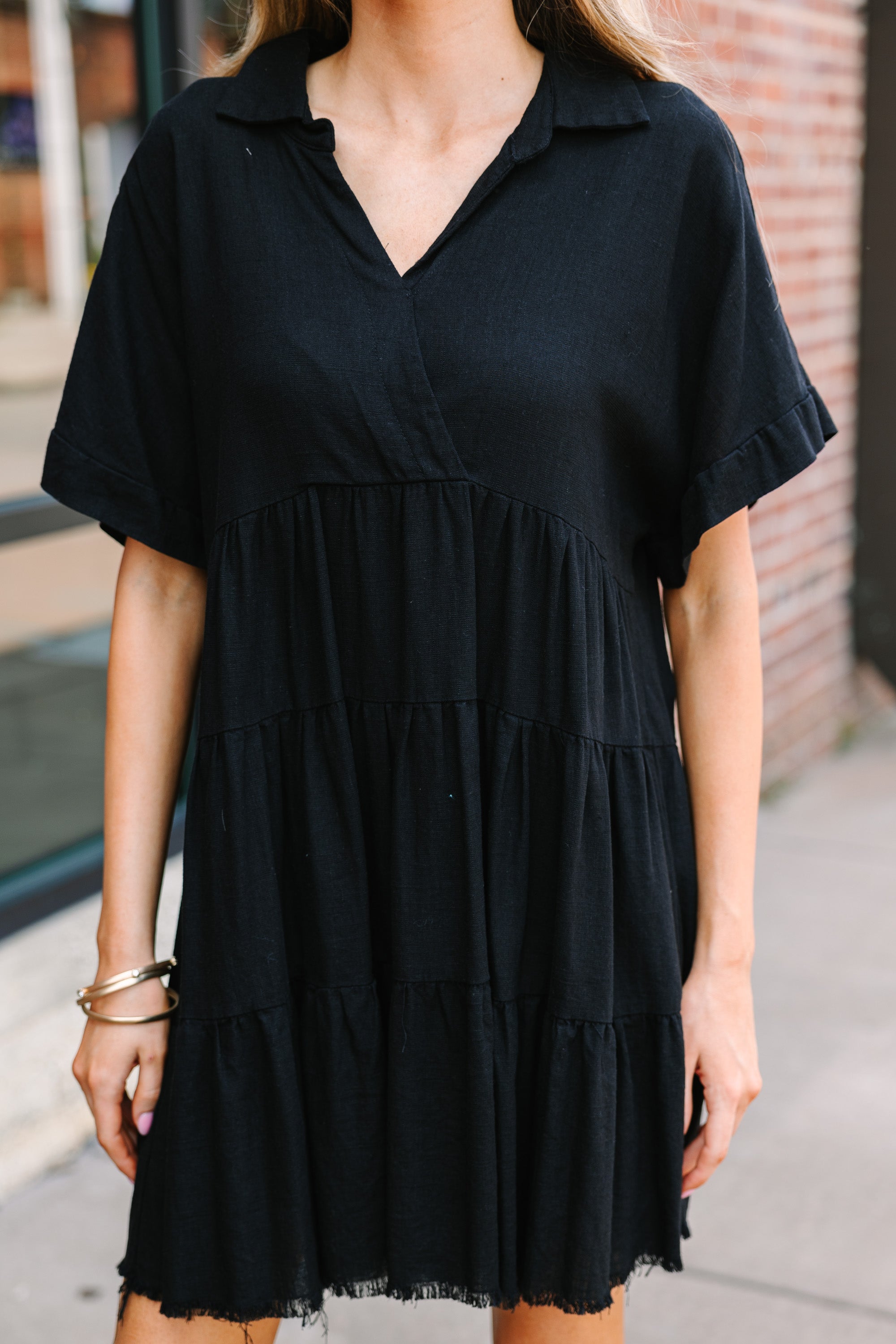In My Thoughts Black Linen Dress