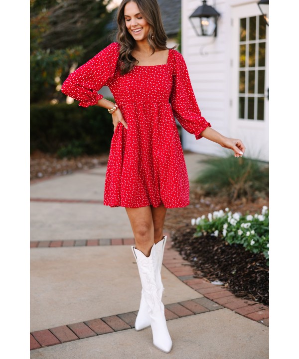 Found Love Red Heart Print Dress