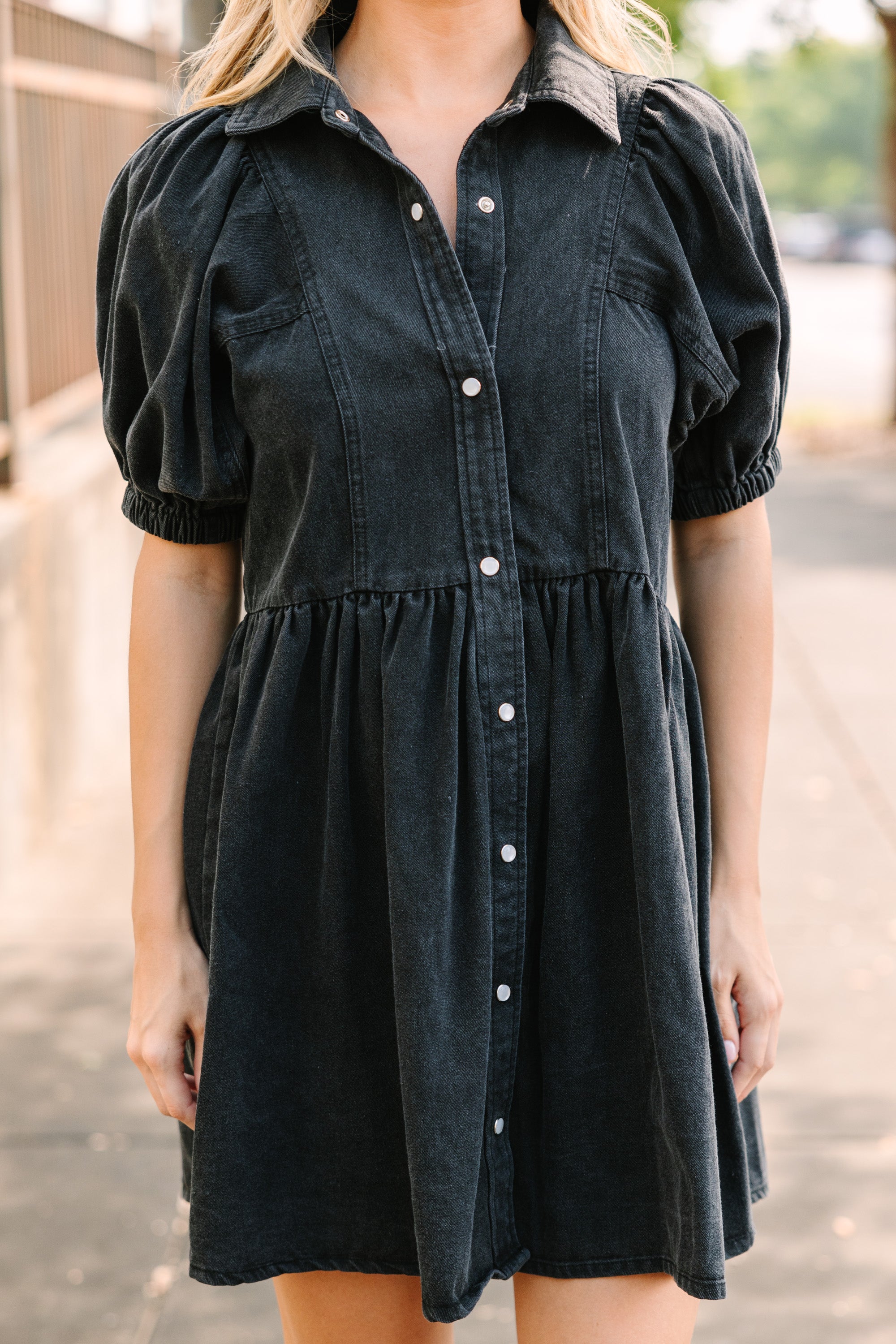 Well Known Black Denim Babydoll Dress
