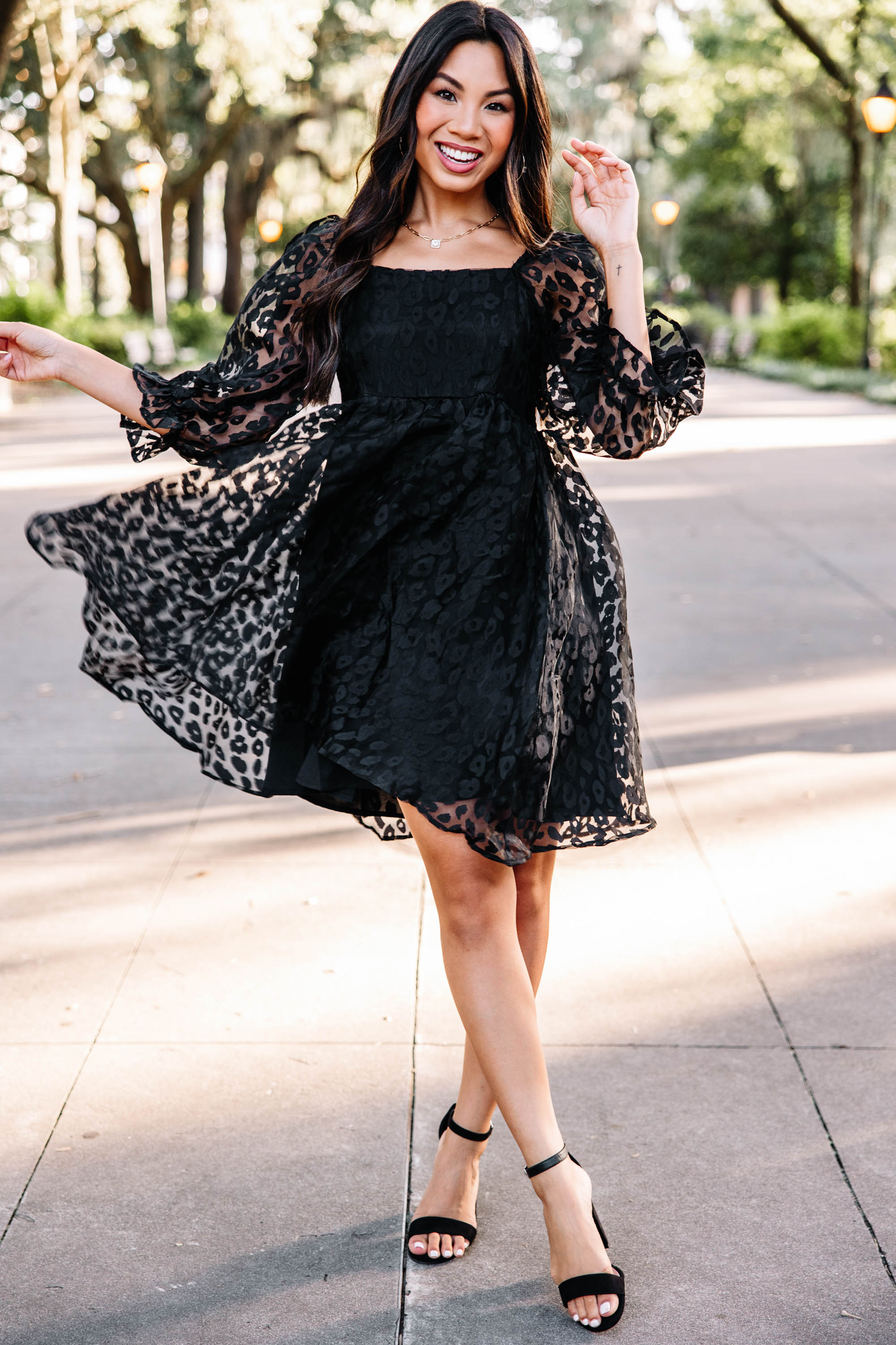 Living Your Dreams Black Leopard Babydoll Dress
