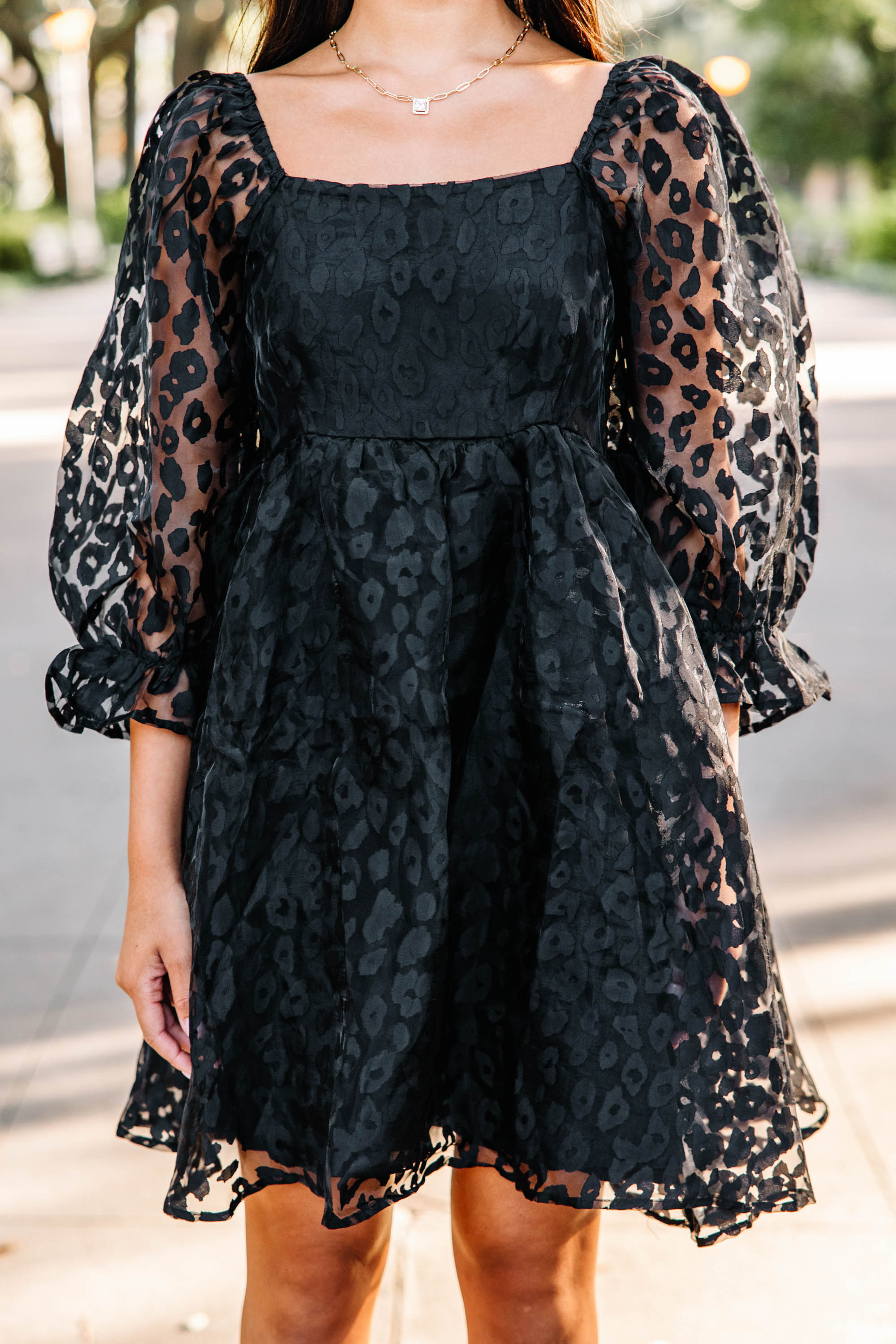 Living Your Dreams Black Leopard Babydoll Dress