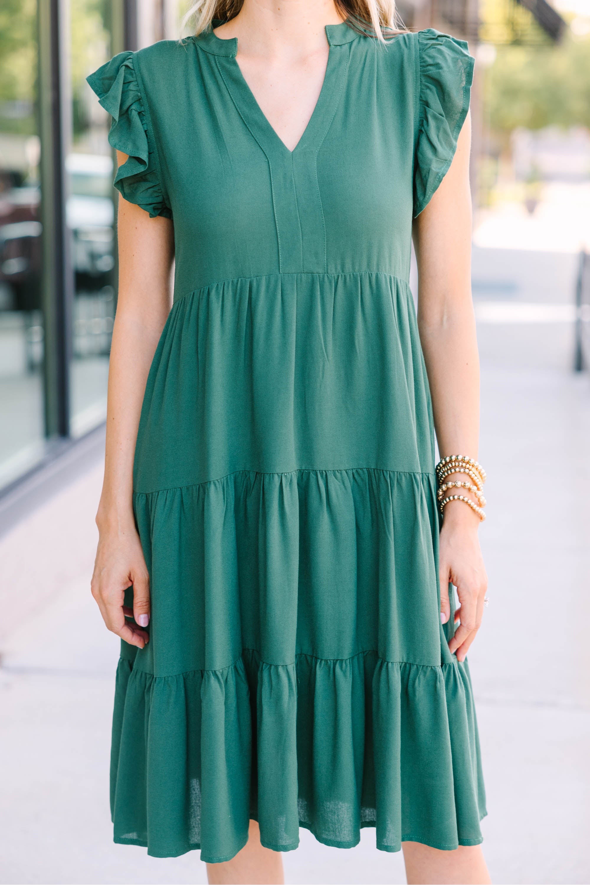 Make It Your Own Hunter Green Tiered Dress
