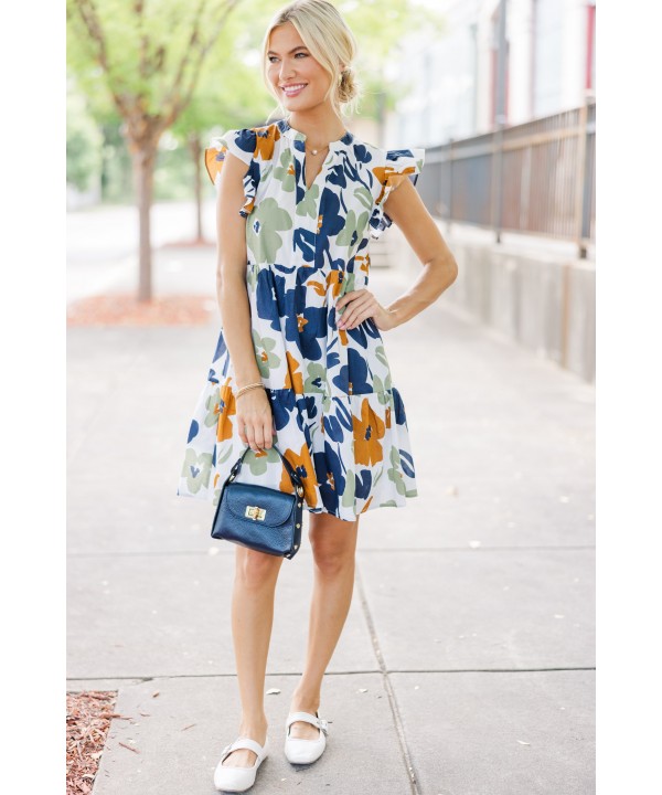 At This Time Olive Green Floral Dress
