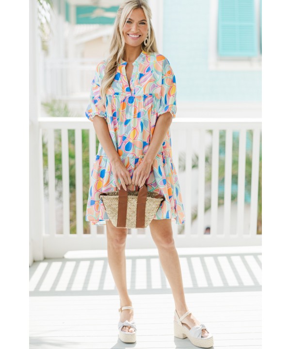 Fully Convinced Blue Abstract Babydoll Dress