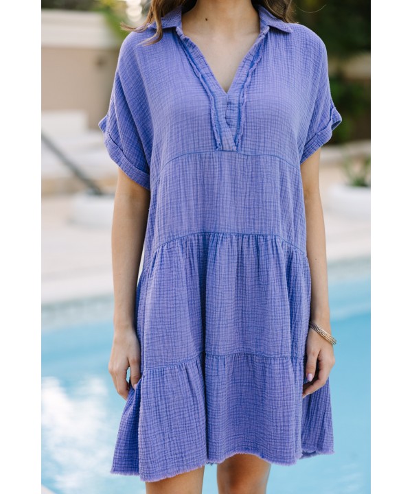 All For You Purple Tiered Cotton Dress