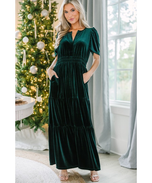 Always Turn To You Emerald Green Velvet Maxi Dress