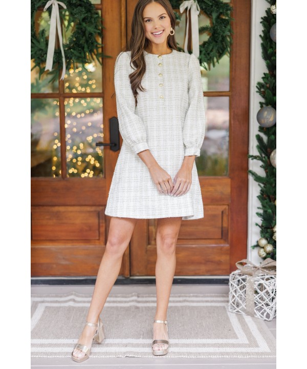 Feeling Like A Queen White Tweed Dress