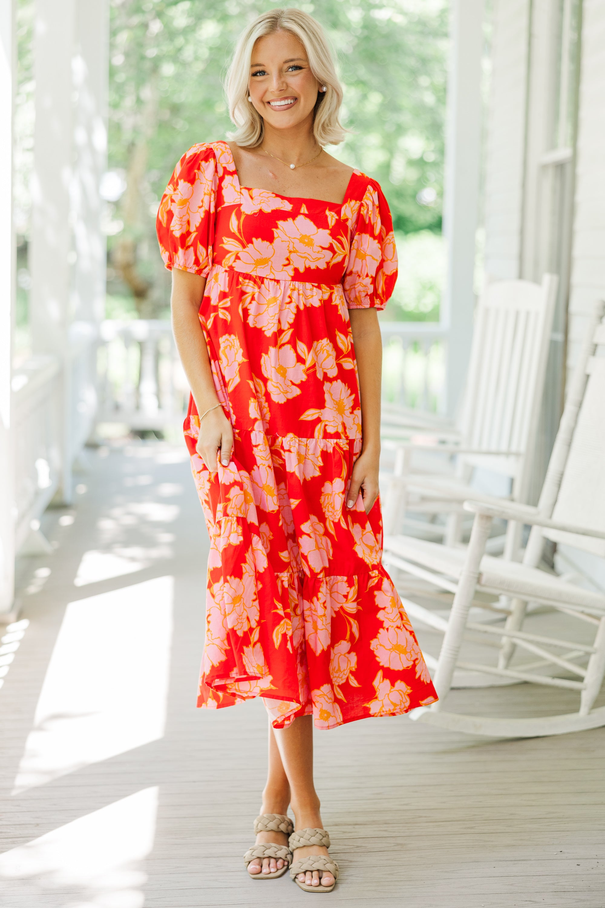 Think About It Red Floral Midi Dress