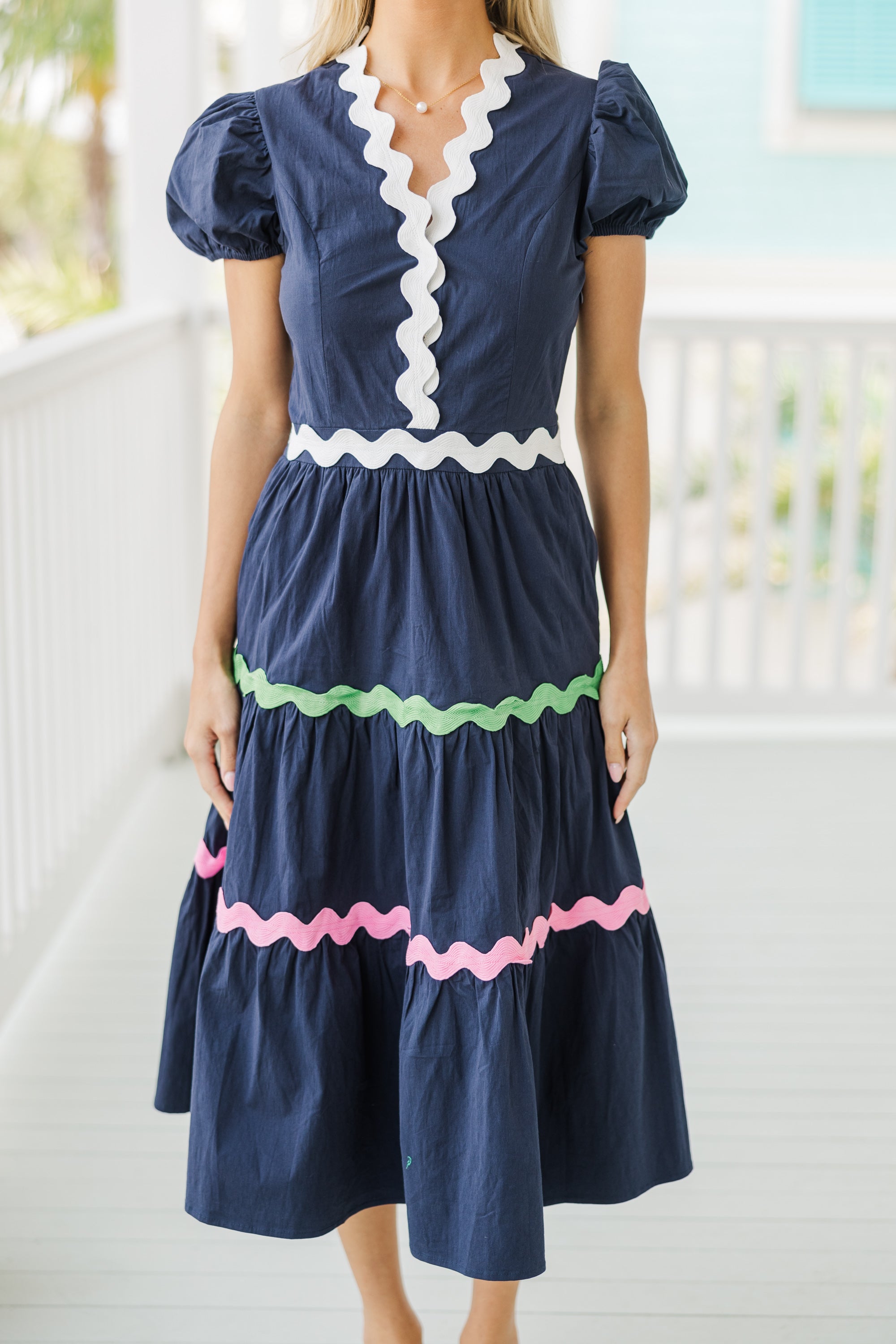 Life's A Party Navy Blue Rickrack Midi Dress