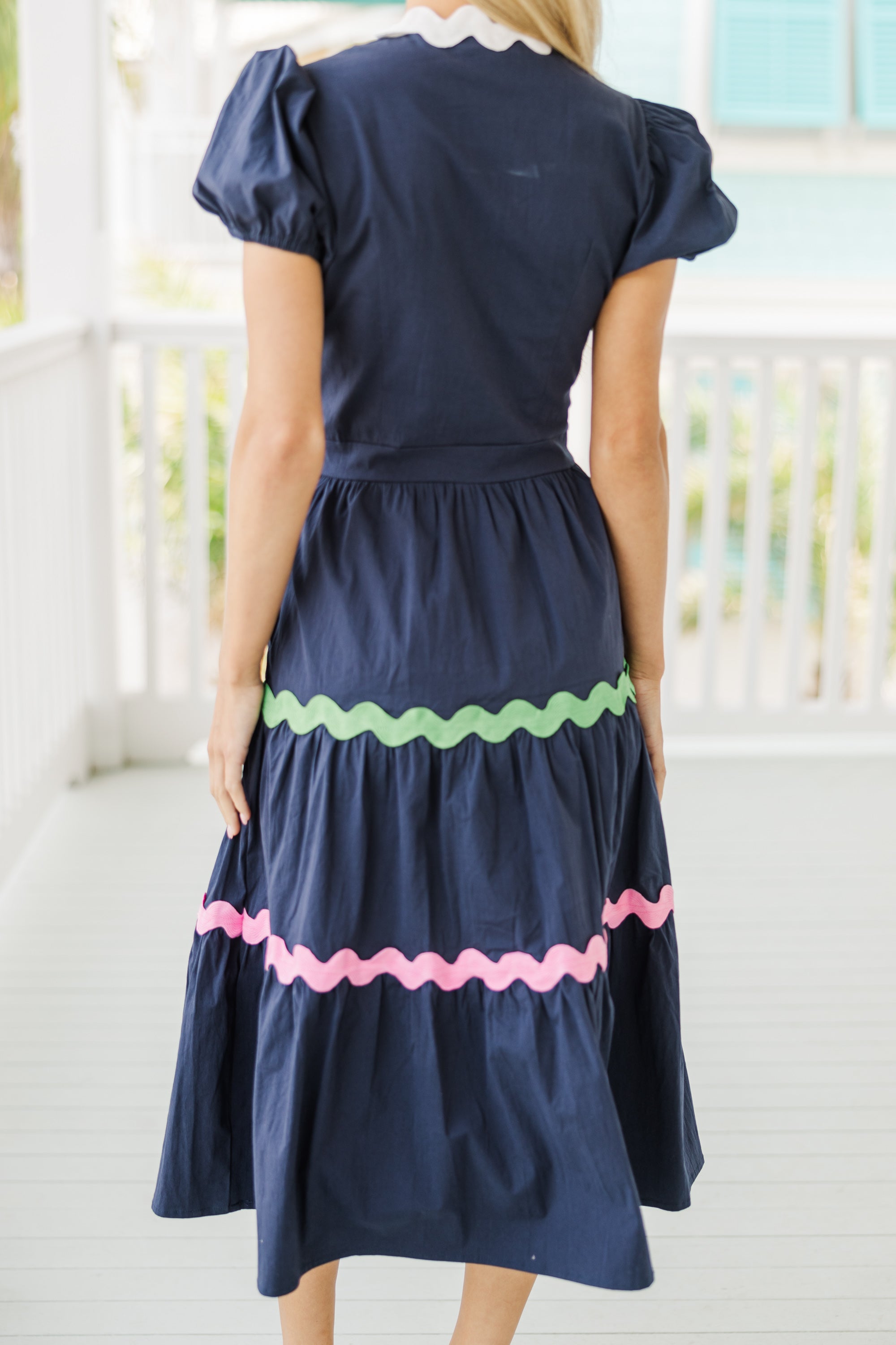 Life's A Party Navy Blue Rickrack Midi Dress