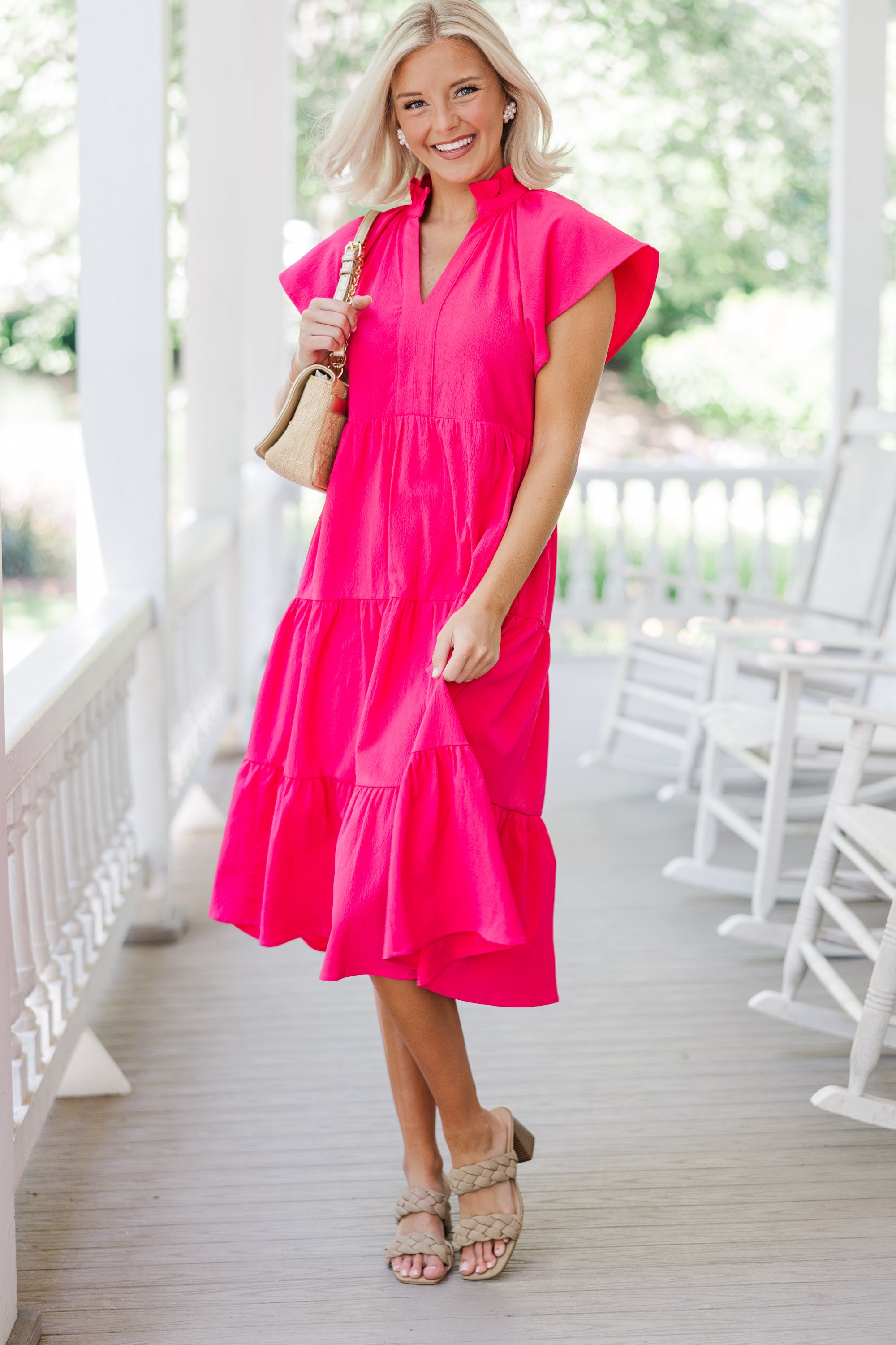 Fully Invested Fuchsia Pink Midi Dress