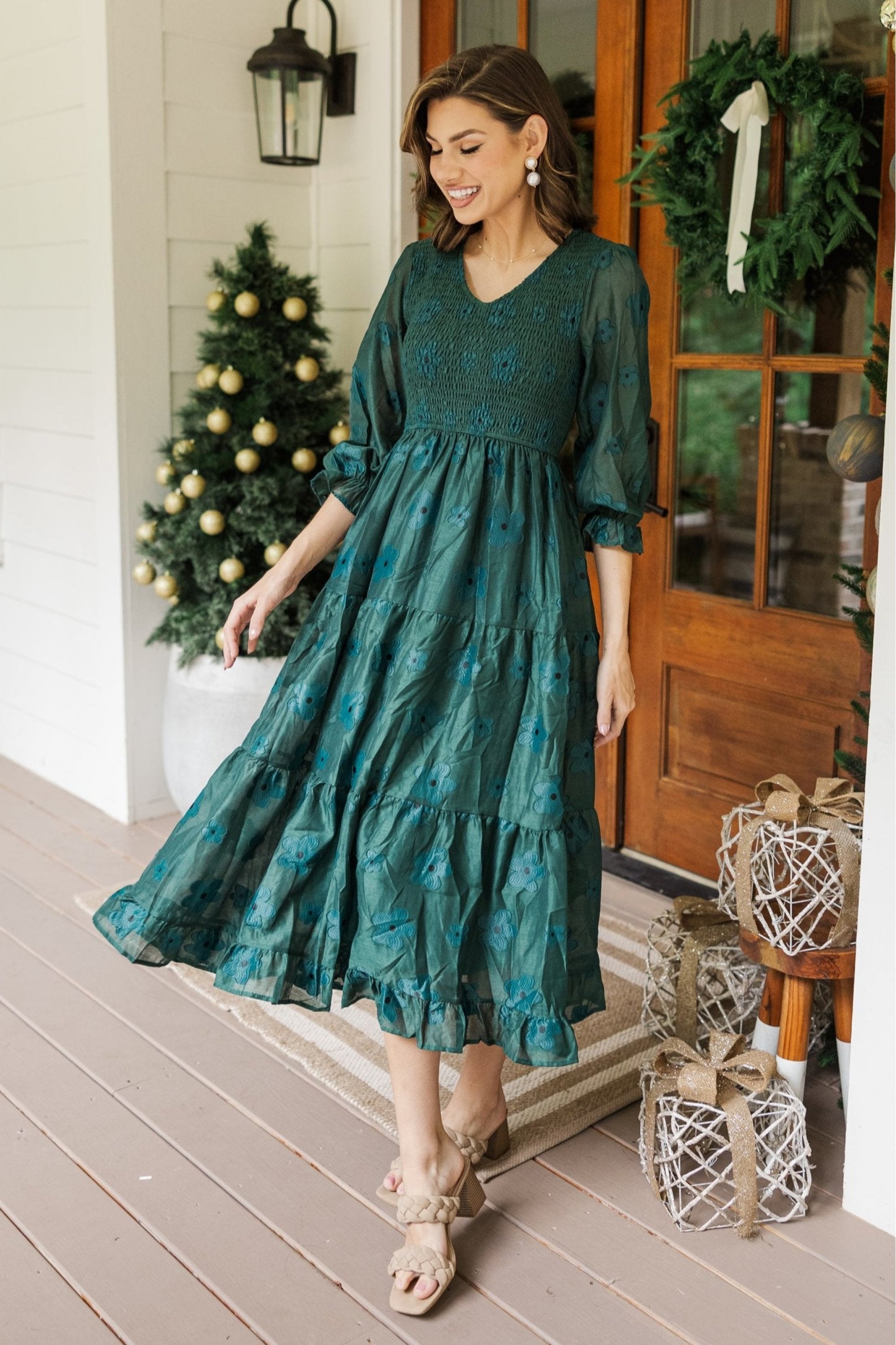 Just To Know You Emerald Green Floral Midi Dress
