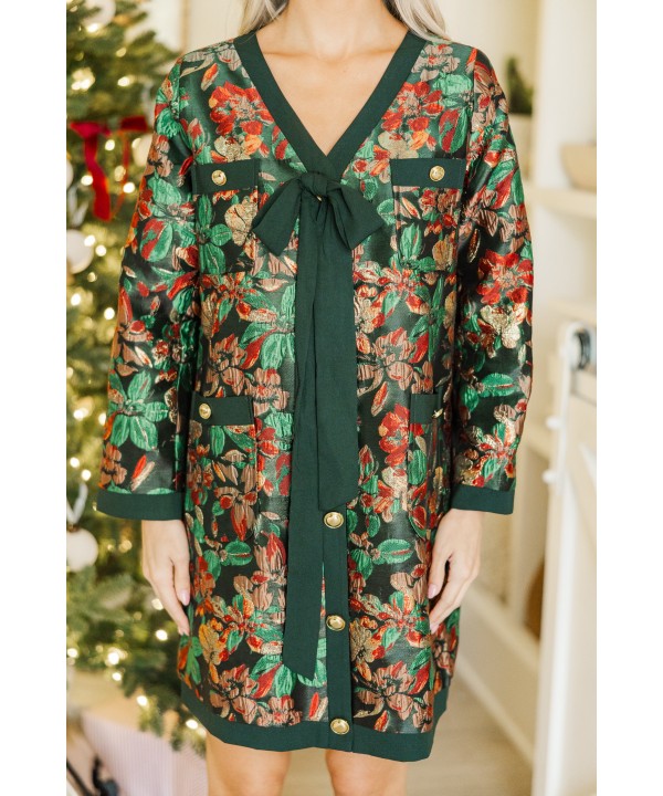 League Of Your Own Emerald Floral Brocade Shift Dr...