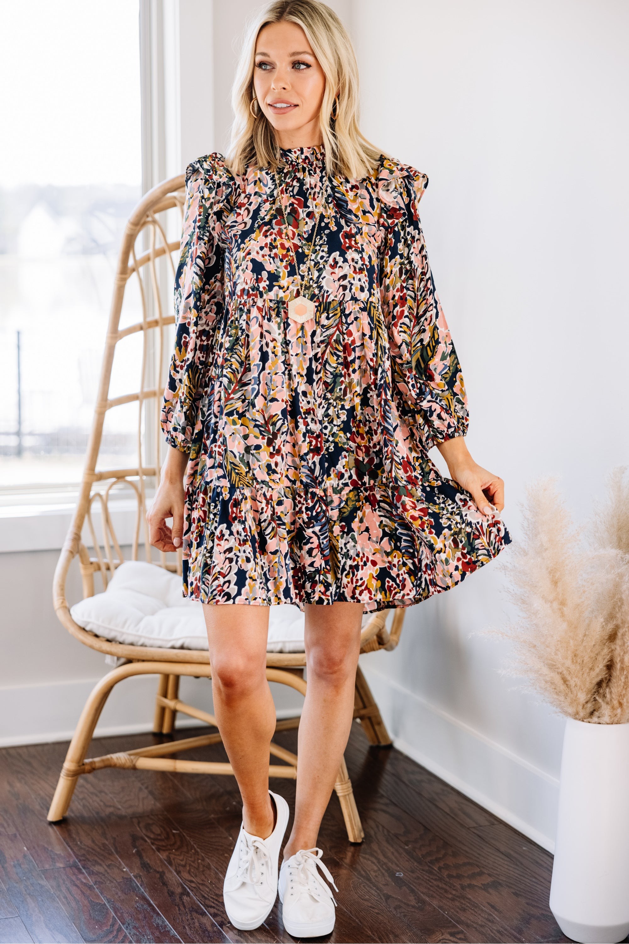 Nothing To Lose Navy and Peach Babydoll Dress