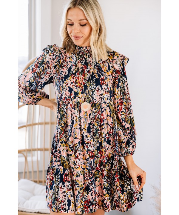 Nothing To Lose Navy and Peach Babydoll Dress