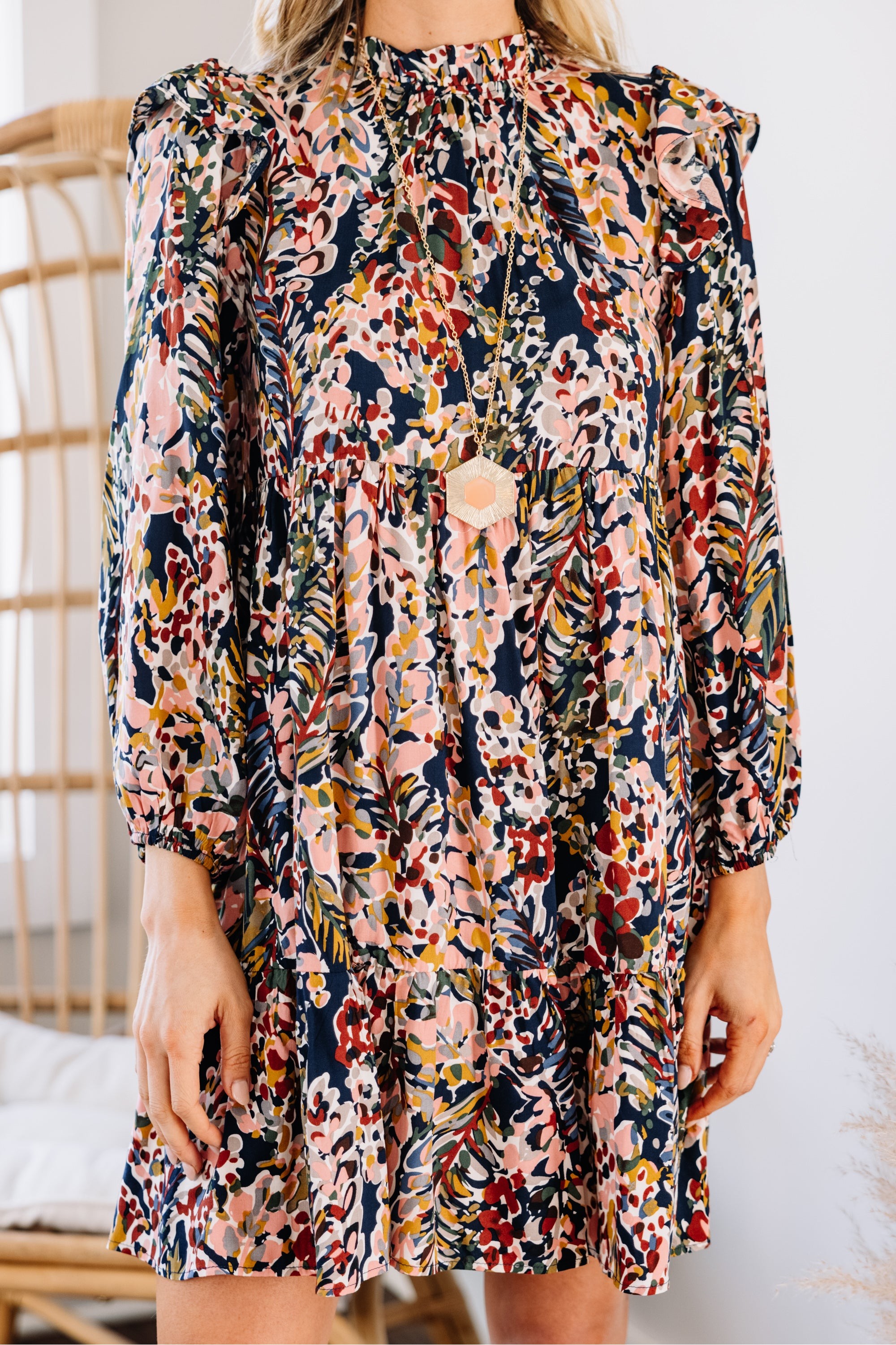 Nothing To Lose Navy and Peach Babydoll Dress