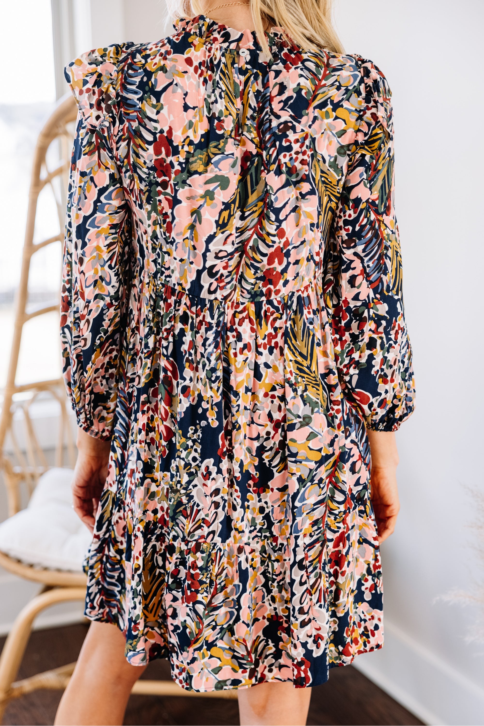 Nothing To Lose Navy and Peach Babydoll Dress