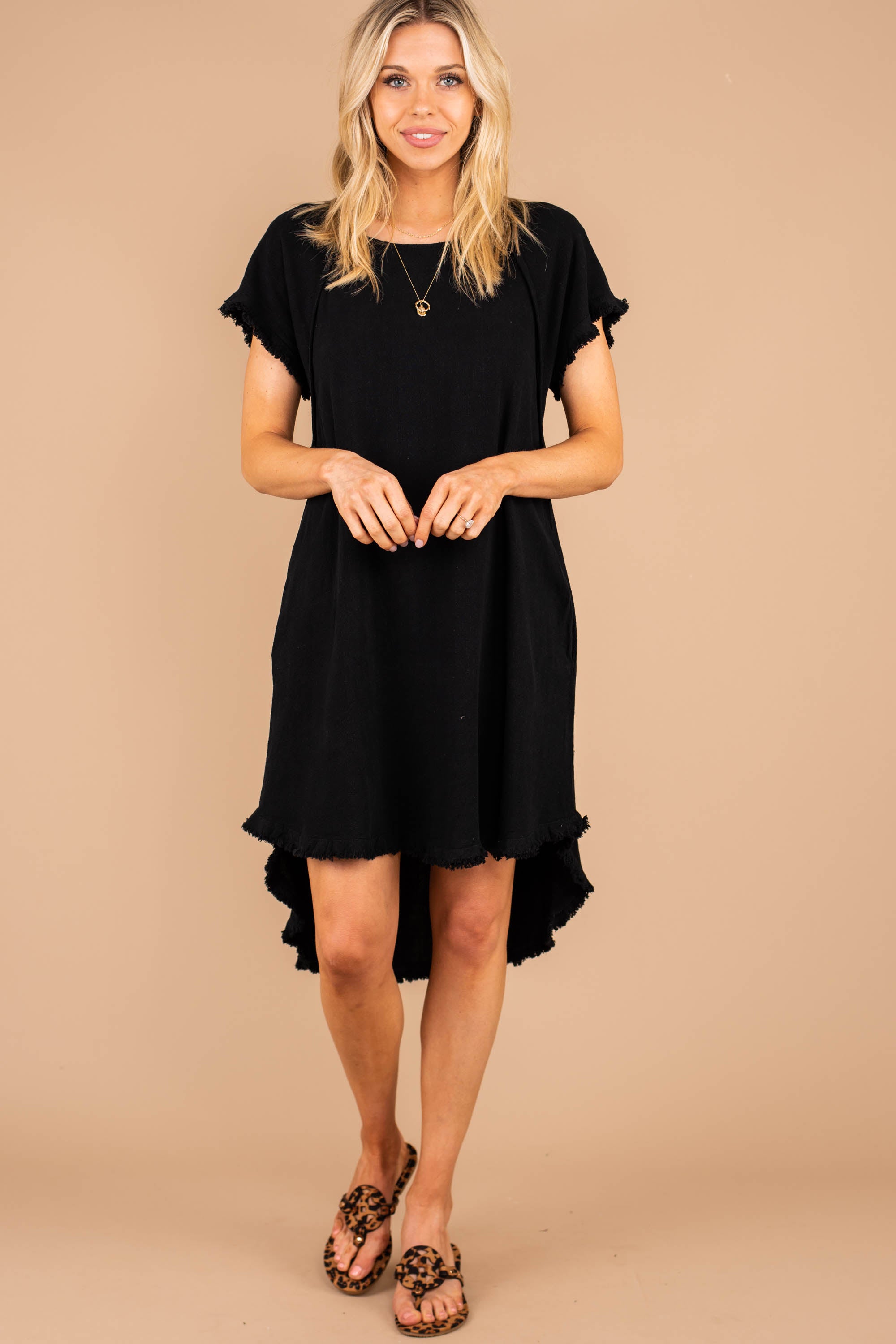 Give Your Love Black Raw Hem Dress