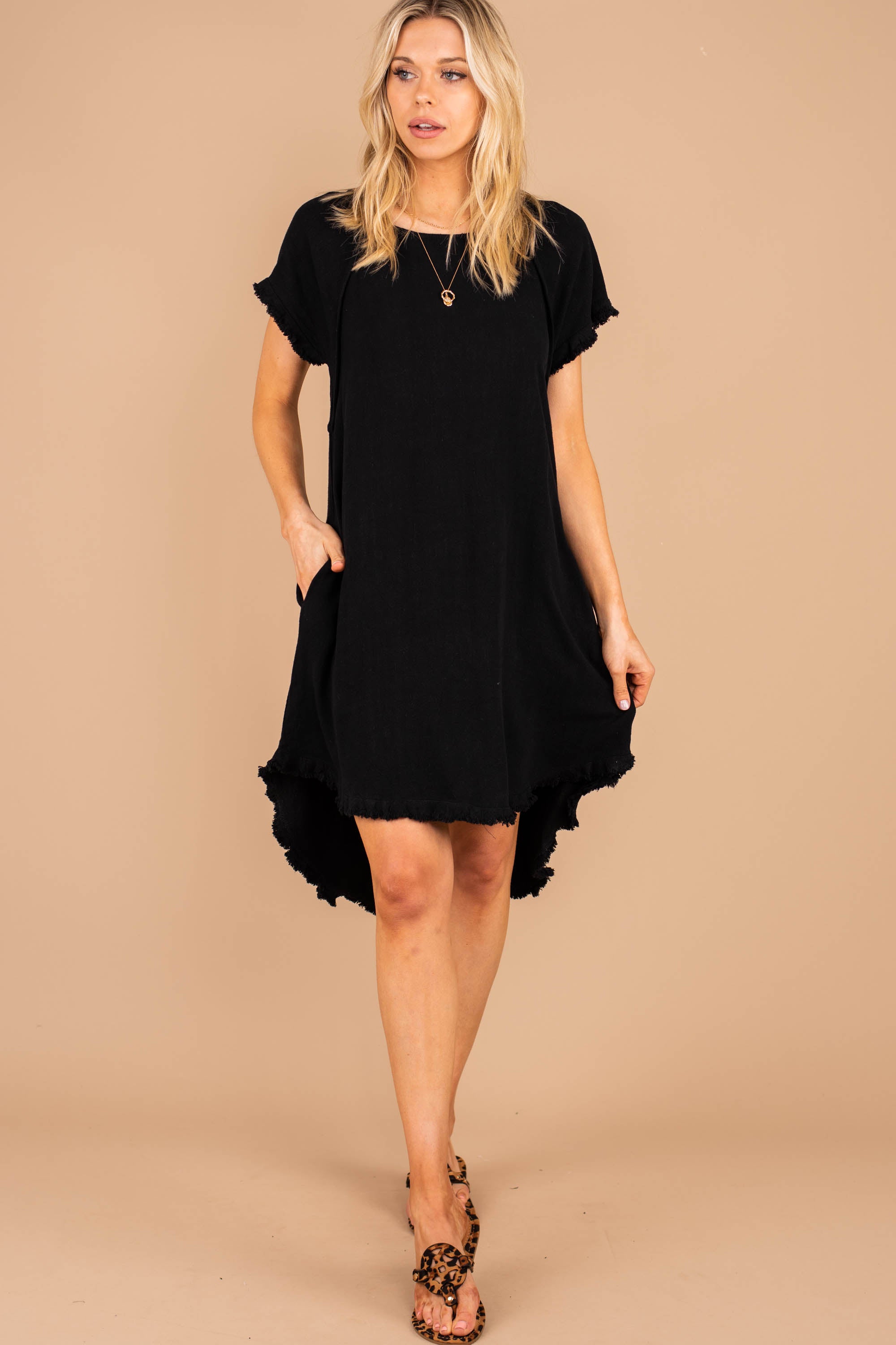 Give Your Love Black Raw Hem Dress