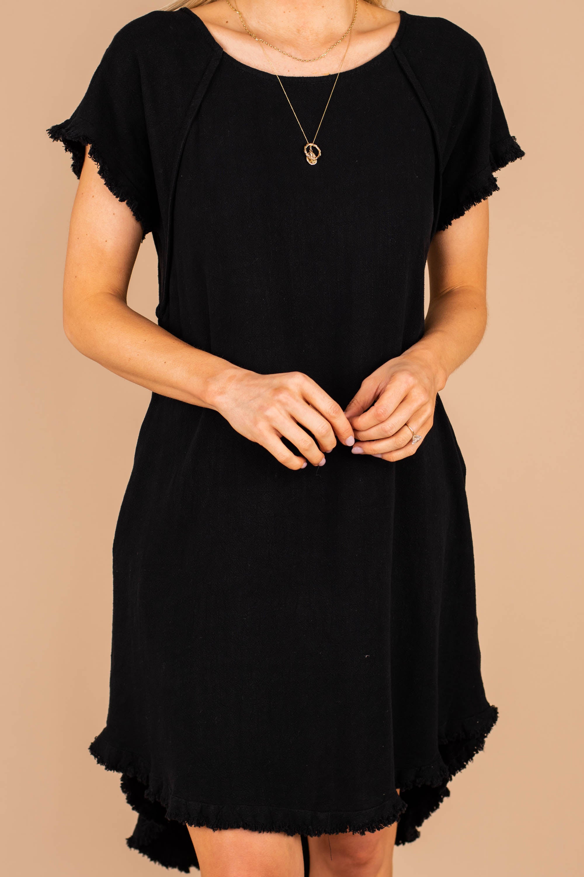 Give Your Love Black Raw Hem Dress