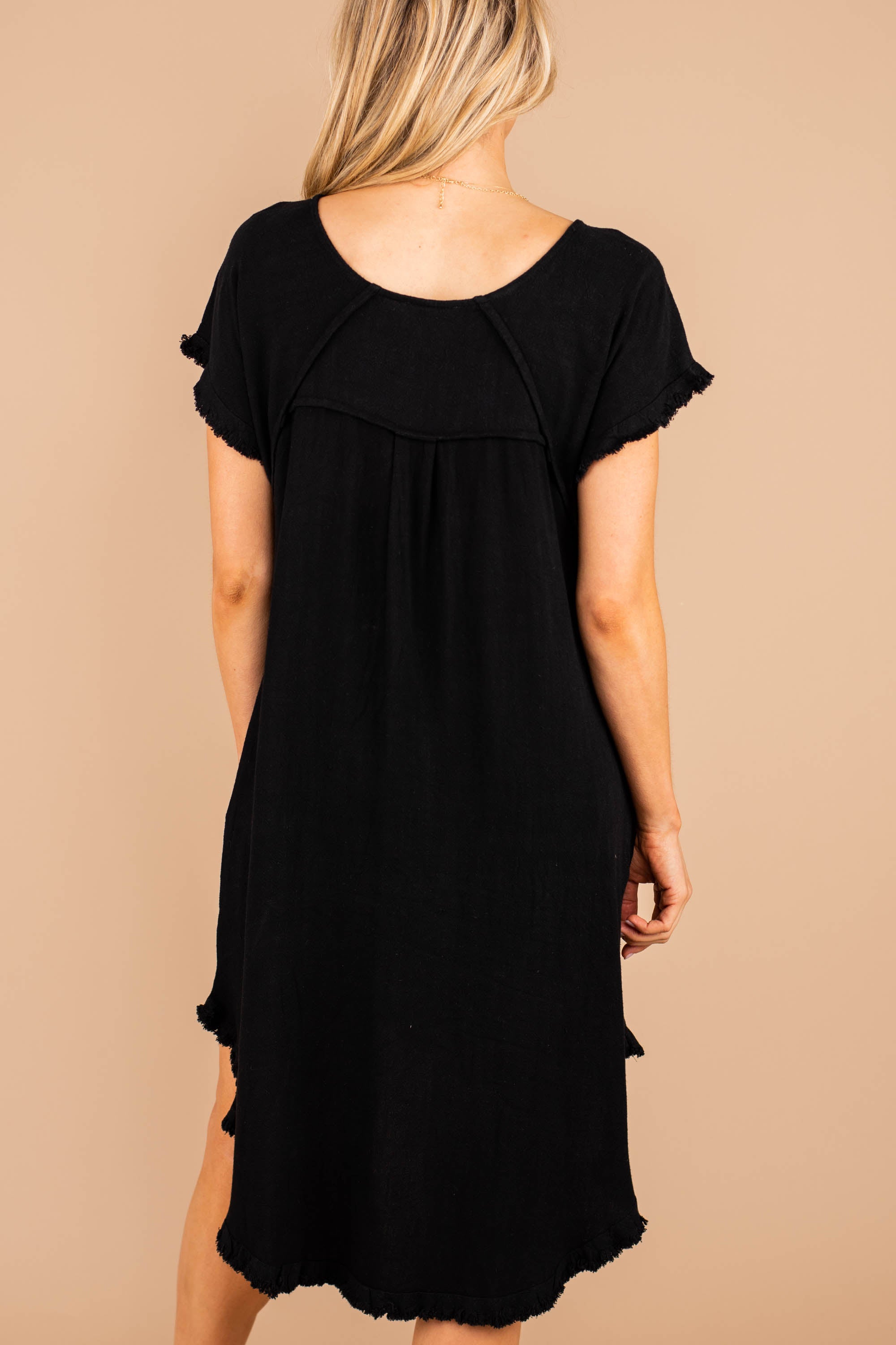 Give Your Love Black Raw Hem Dress