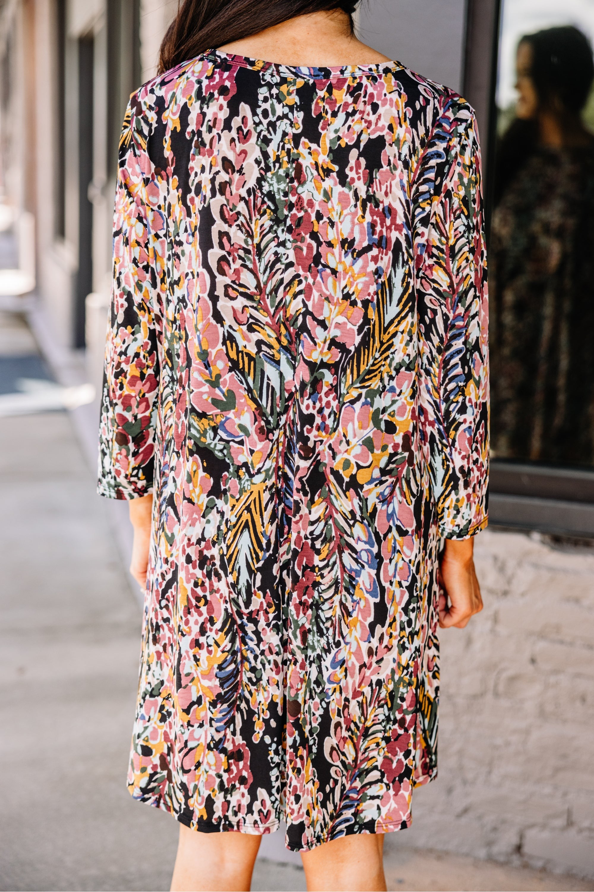 Just You Wait Black Floral 3/4 Sleeve Dress