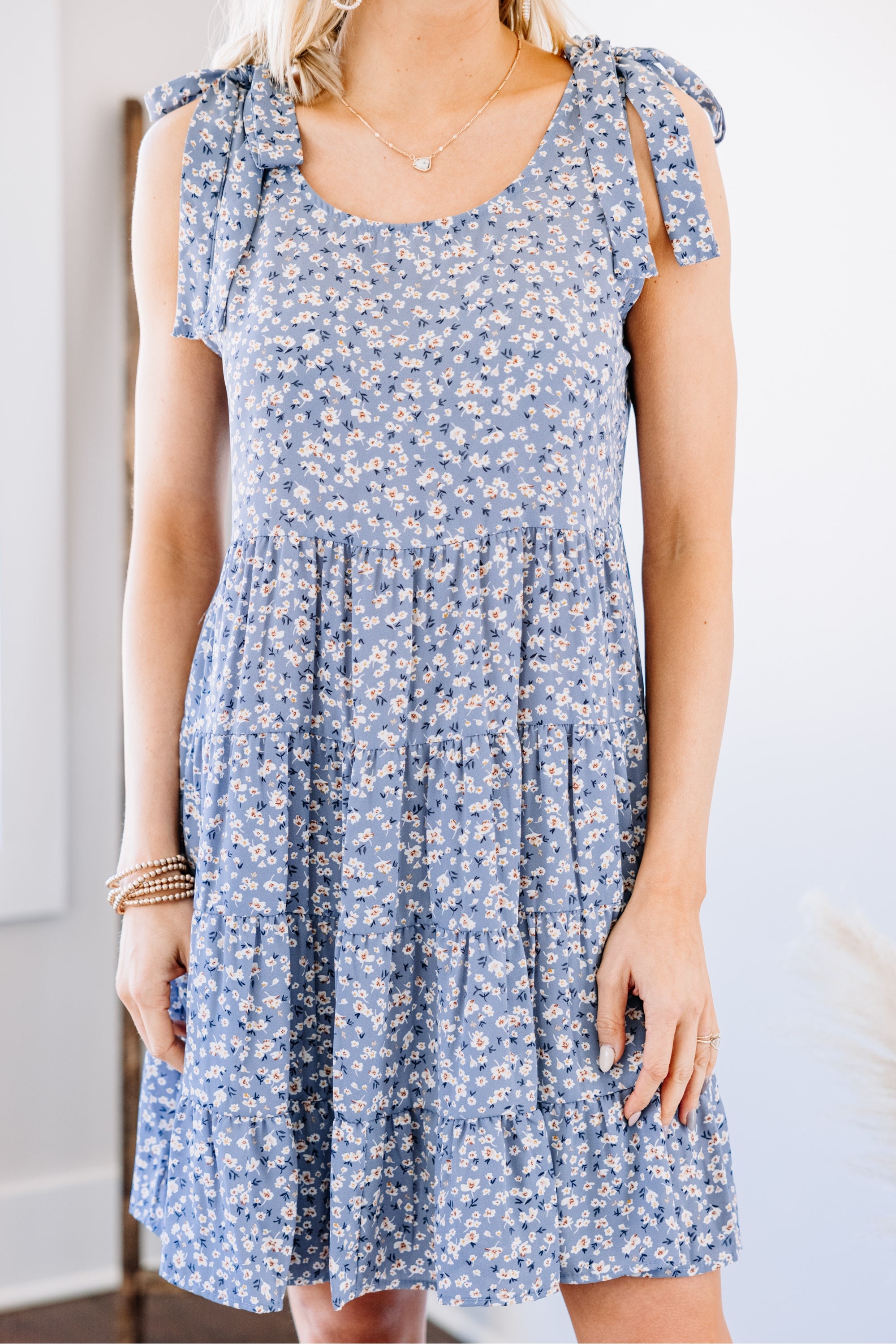 That's The Rule Blue Ditsy Floral Babydoll Dress