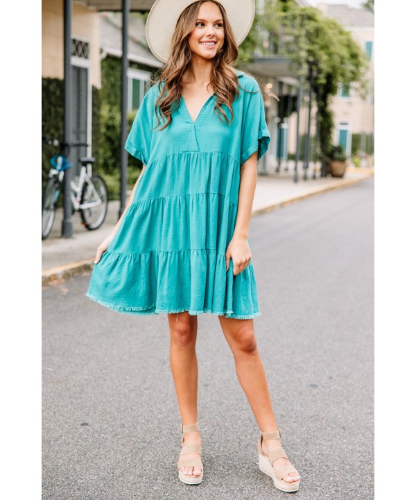 In My Thoughts Jade Green Linen Dress