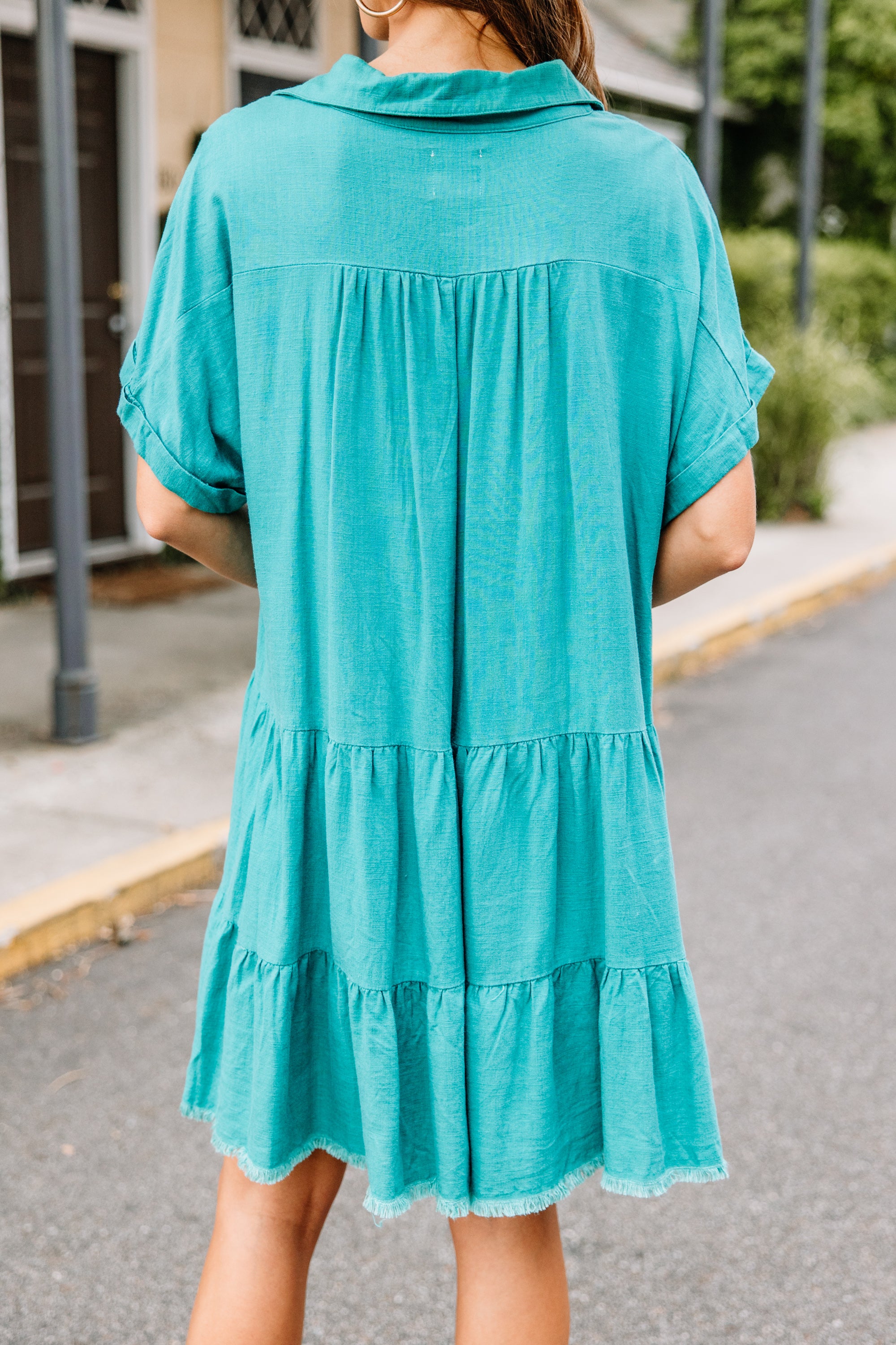 In My Thoughts Jade Green Linen Dress