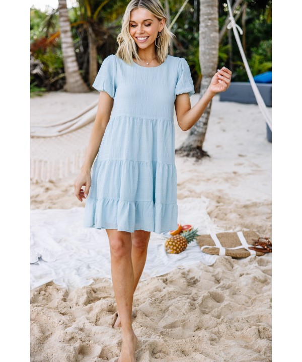 It All Makes Sense Mint Blue Tiered Dress