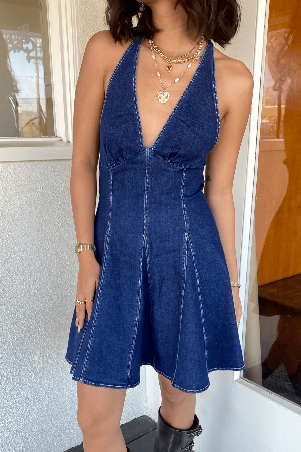 Denim Halter Mini Dress