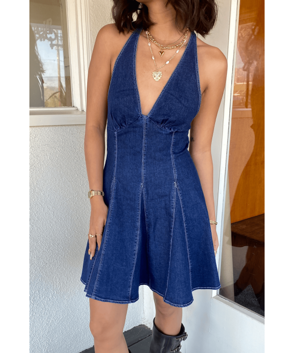 Denim Halter Mini Dress