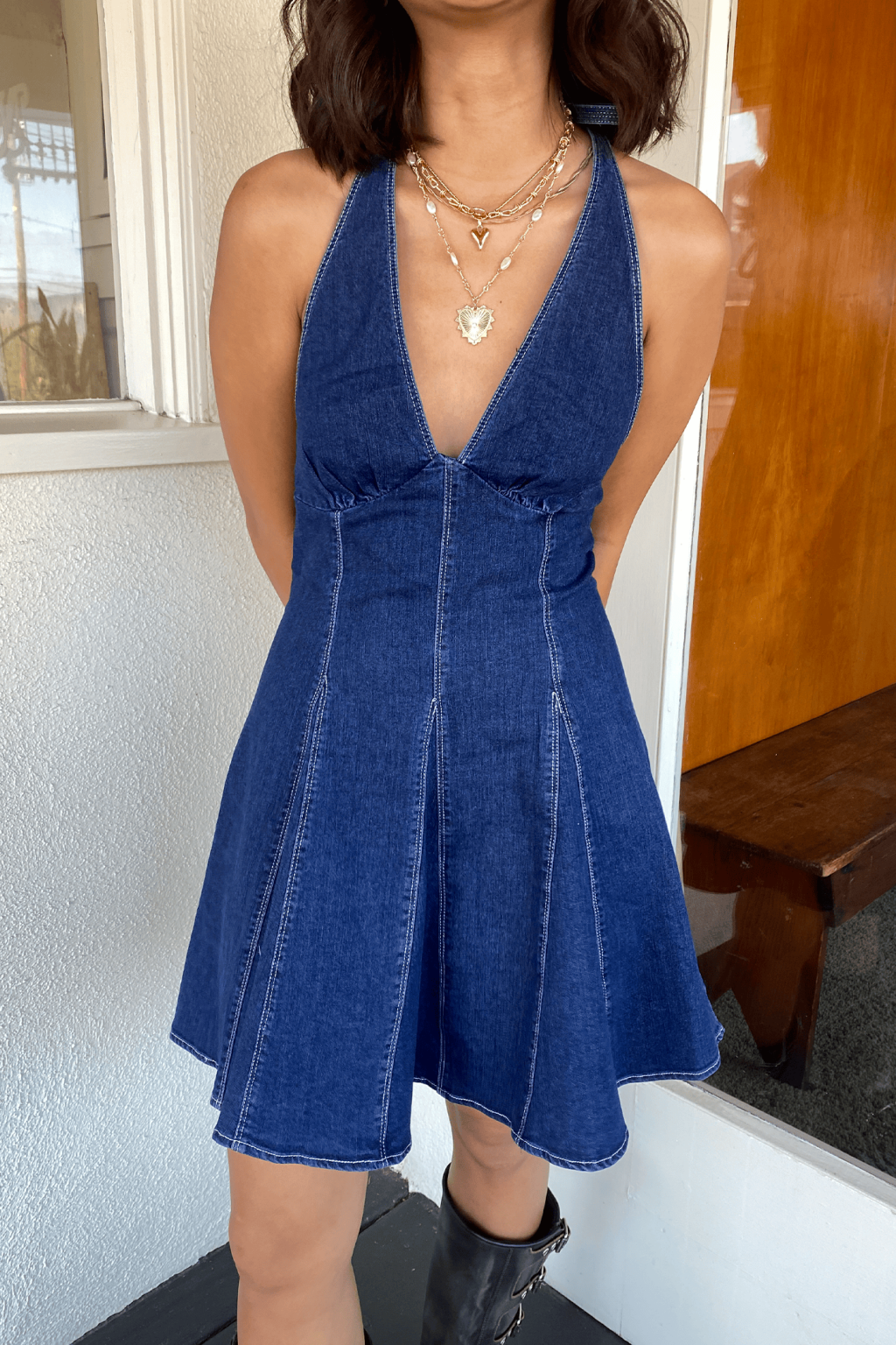 Denim Halter Mini Dress