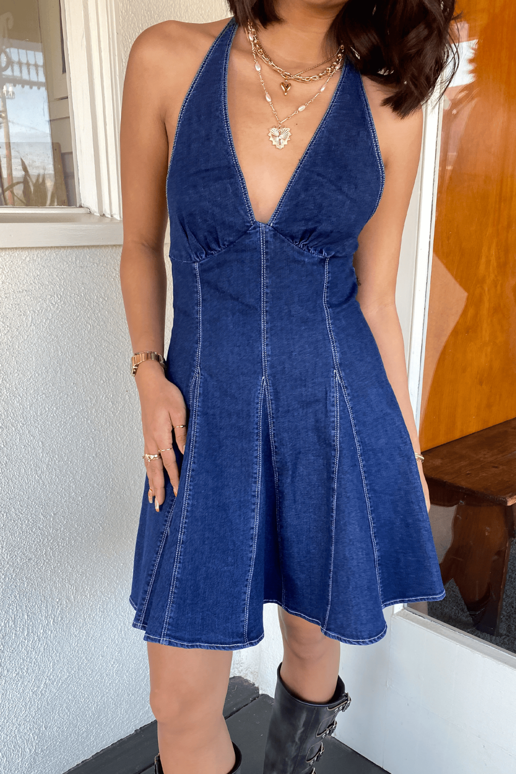 Denim Halter Mini Dress