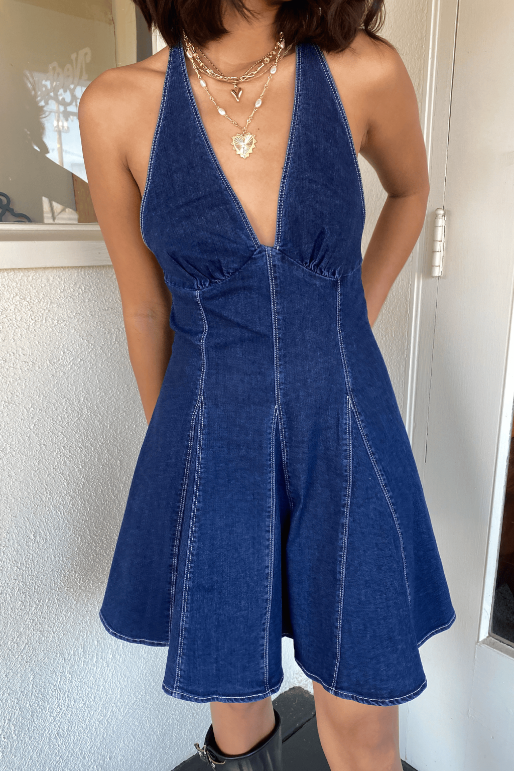 Denim Halter Mini Dress