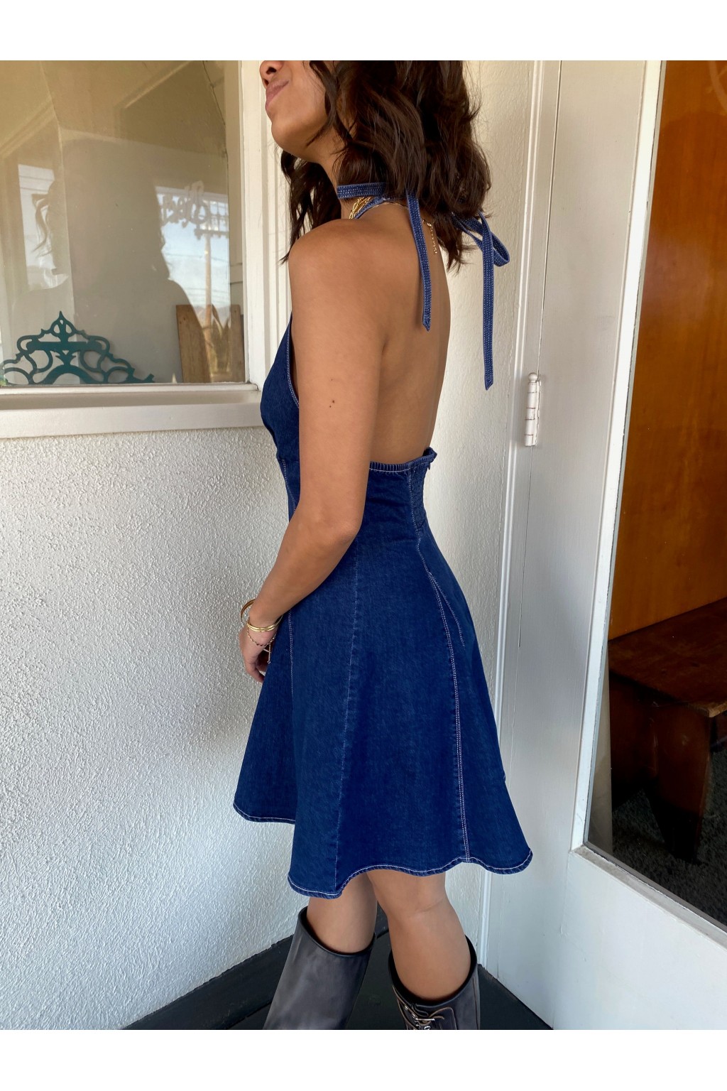Denim Halter Mini Dress