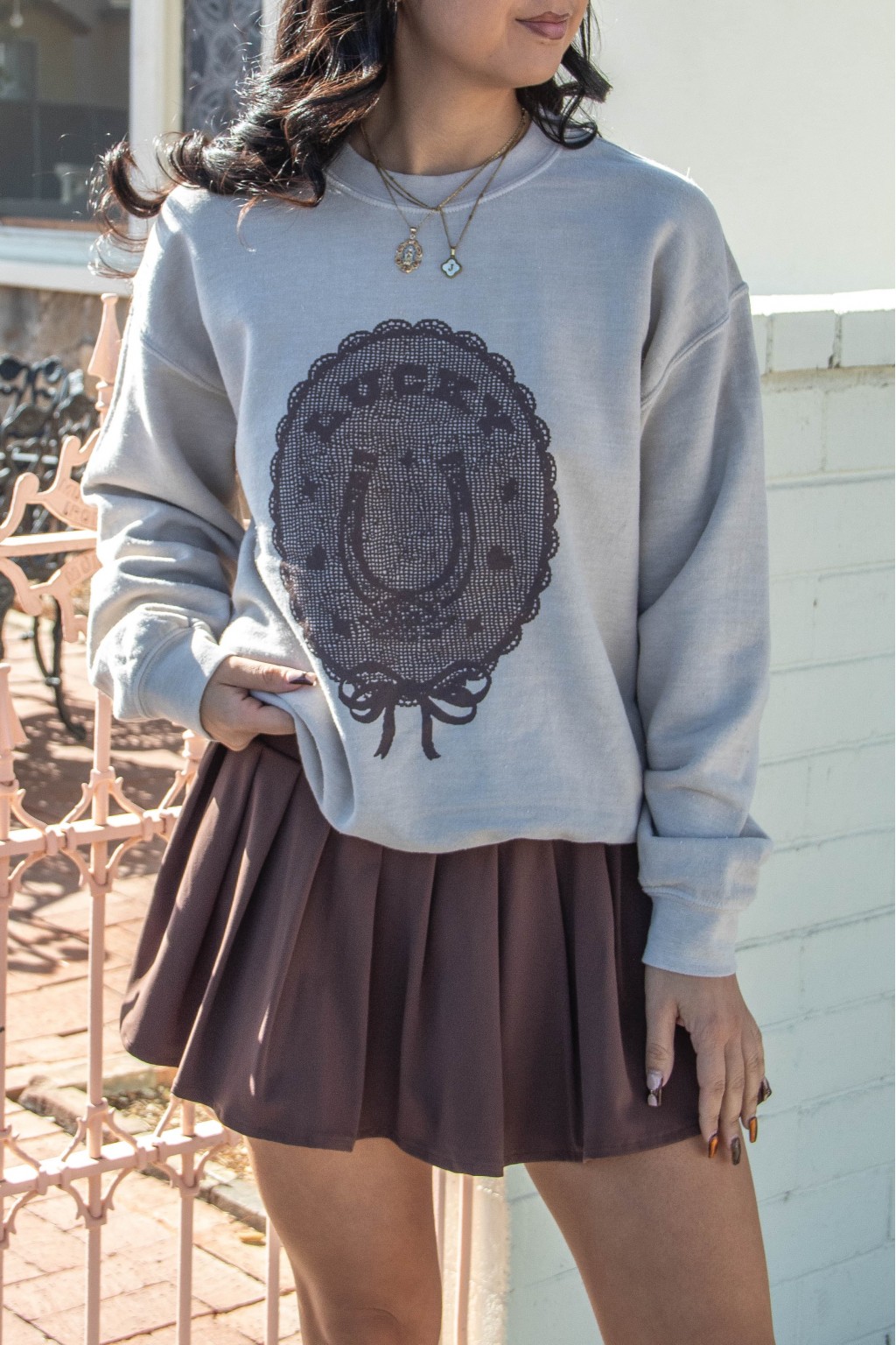 Lucky Graphic Sweatshirt-Gray