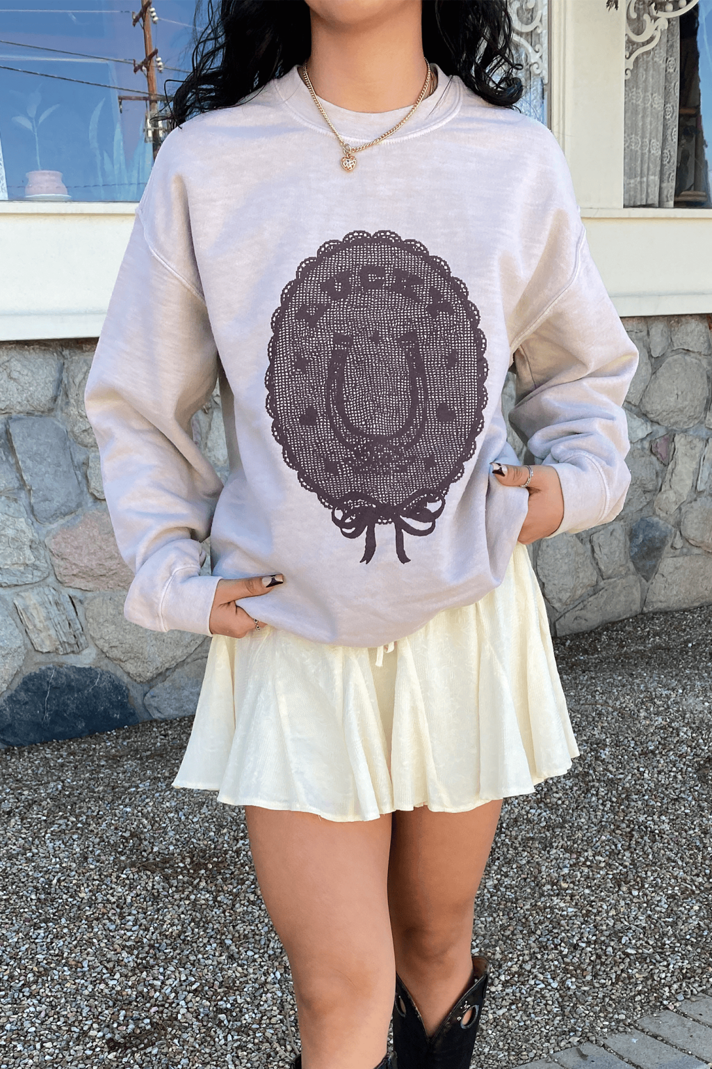 Lucky Graphic Sweatshirt-Gray