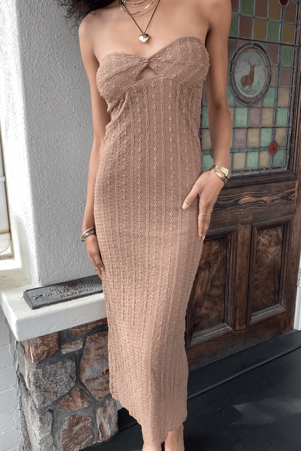 Stretch Lace Maxi Strapless Dress