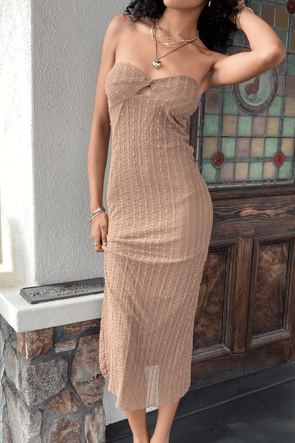 Stretch Lace Maxi Strapless Dress